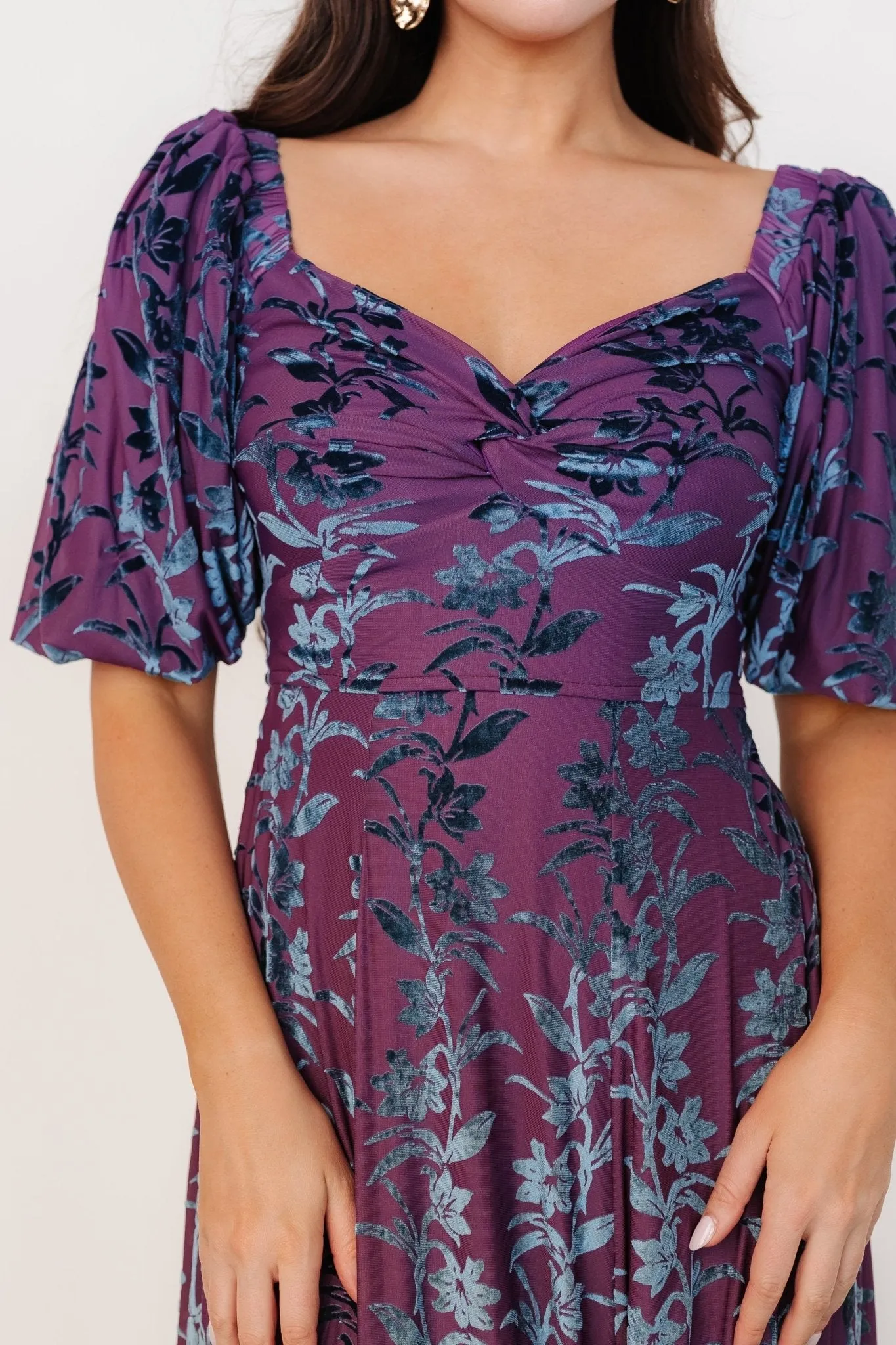 Westbrook Velvet Dress | Plum + Blue Floral sold by Baltic Born product image thumbnail 2