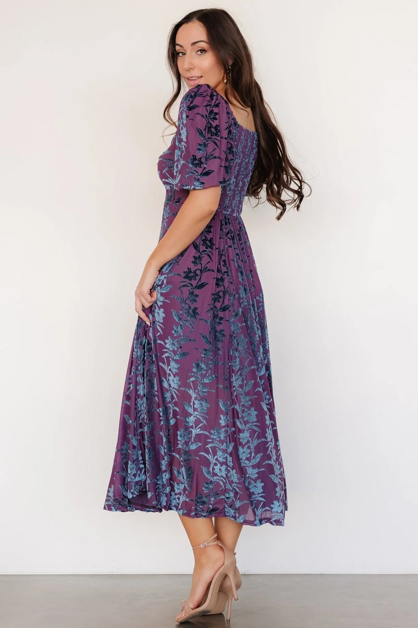Westbrook Velvet Dress | Plum + Blue Floral sold by Baltic Born product image thumbnail 3