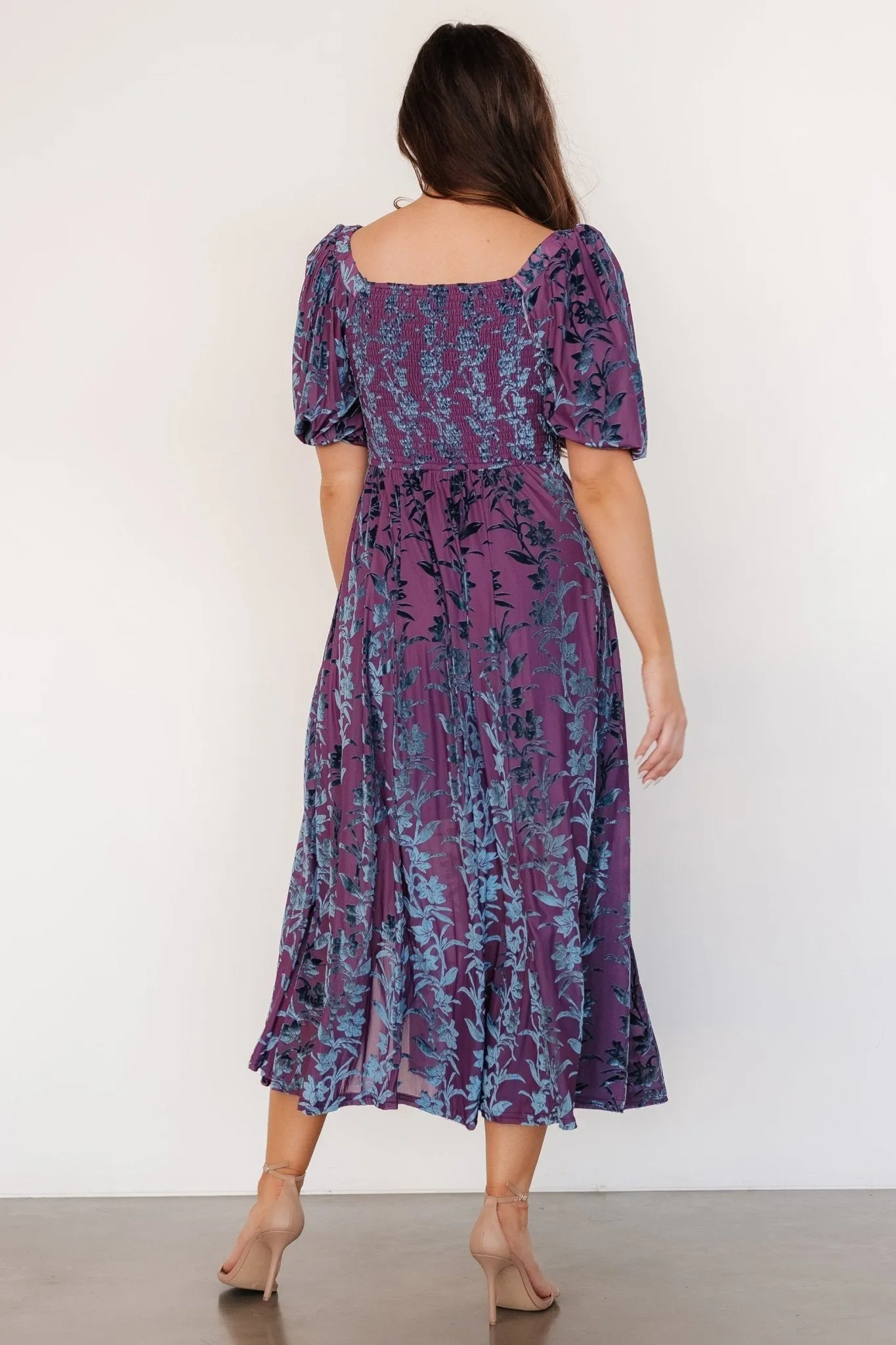 Westbrook Velvet Dress | Plum + Blue Floral sold by Baltic Born product image thumbnail 4