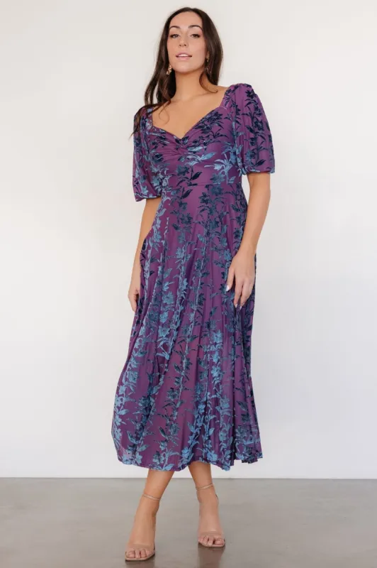 Westbrook Velvet Dress | Plum + Blue Floral sold by Baltic Born
