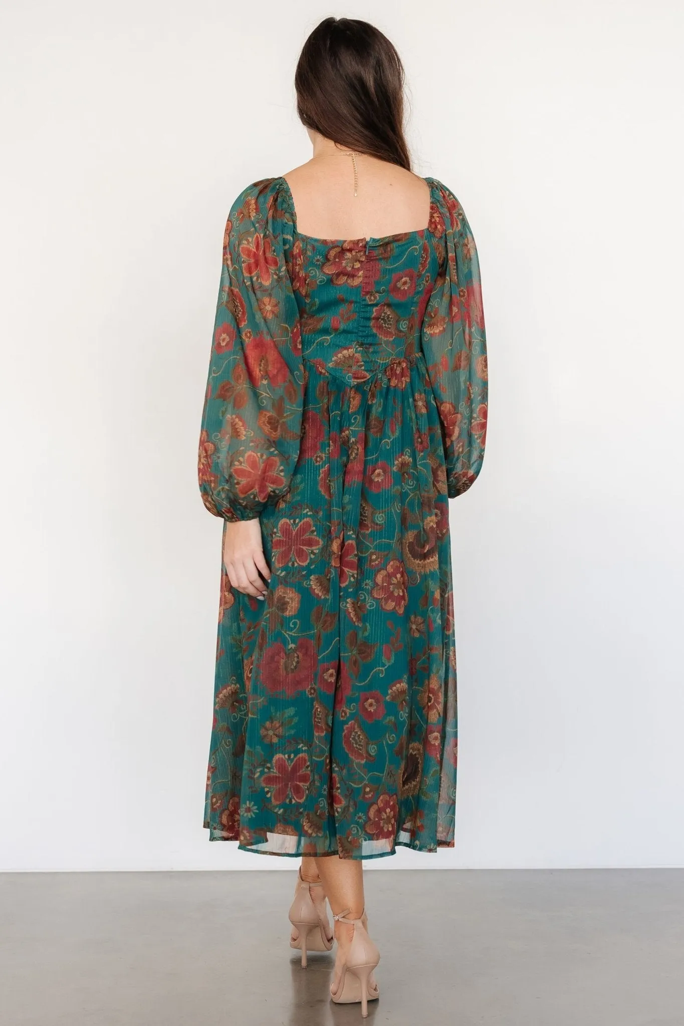 Babette Basque Waist Dress | Teal Multi Floral sold by Baltic Born product image thumbnail 5