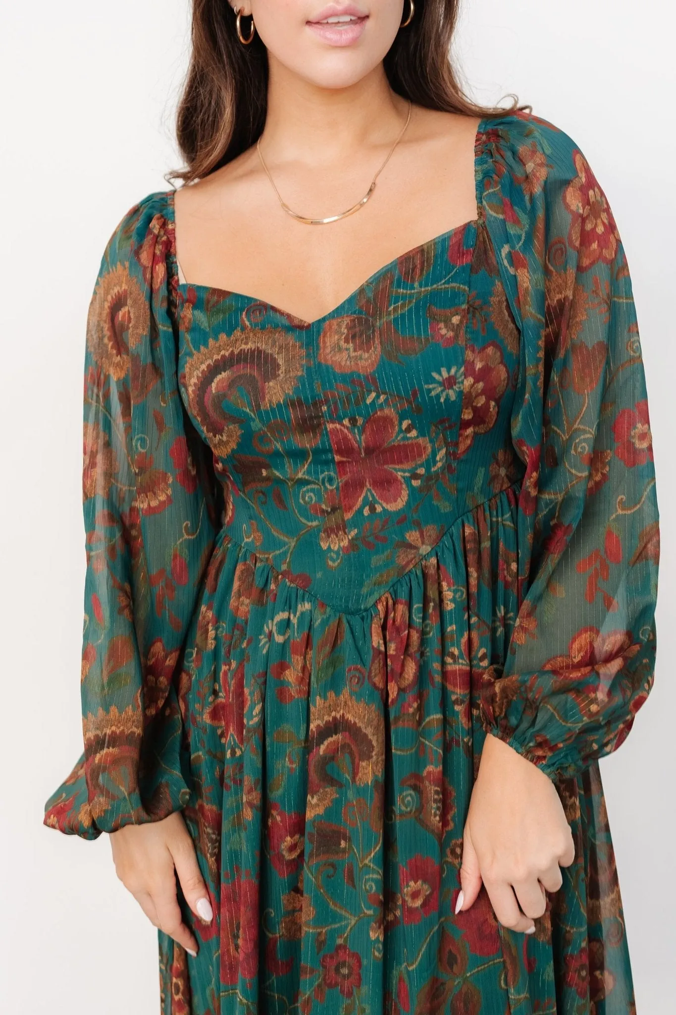Babette Basque Waist Dress | Teal Multi Floral sold by Baltic Born product image thumbnail 2