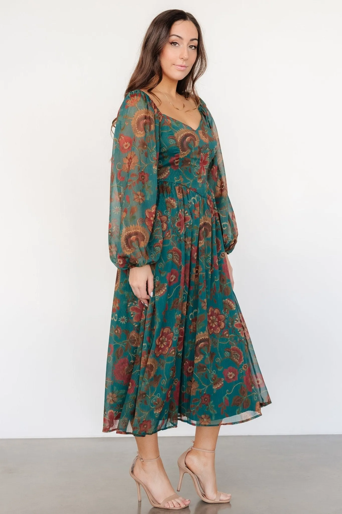 Babette Basque Waist Dress | Teal Multi Floral sold by Baltic Born product image thumbnail 3