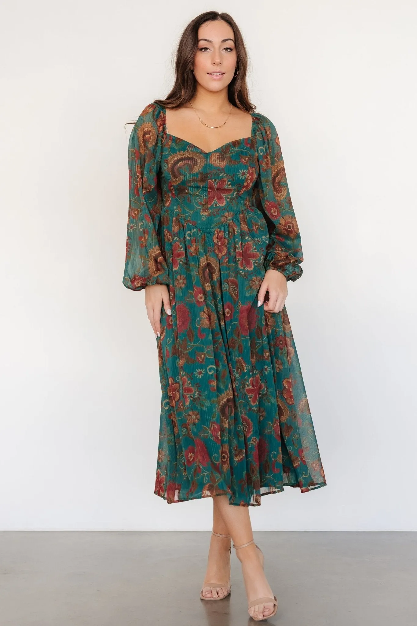 Babette Basque Waist Dress | Teal Multi Floral sold by Baltic Born product image thumbnail 4