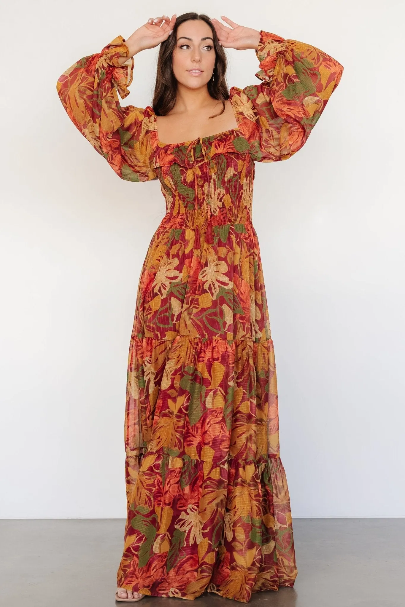 Isadora Tiered Dress | Rust Multi Floral sold by Baltic Born