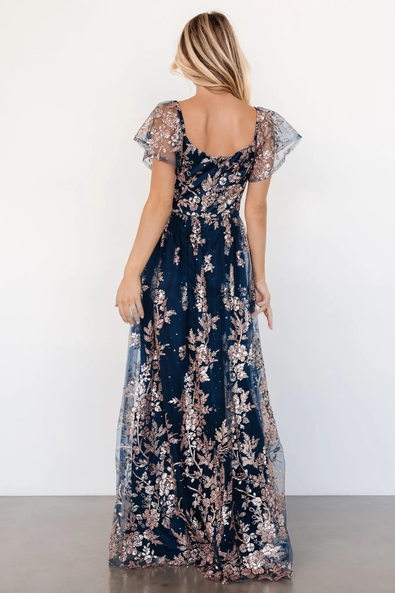 Corinne Shimmer Maxi Gown | Navy + Rose Gold sold by Baltic Born product image thumbnail 5