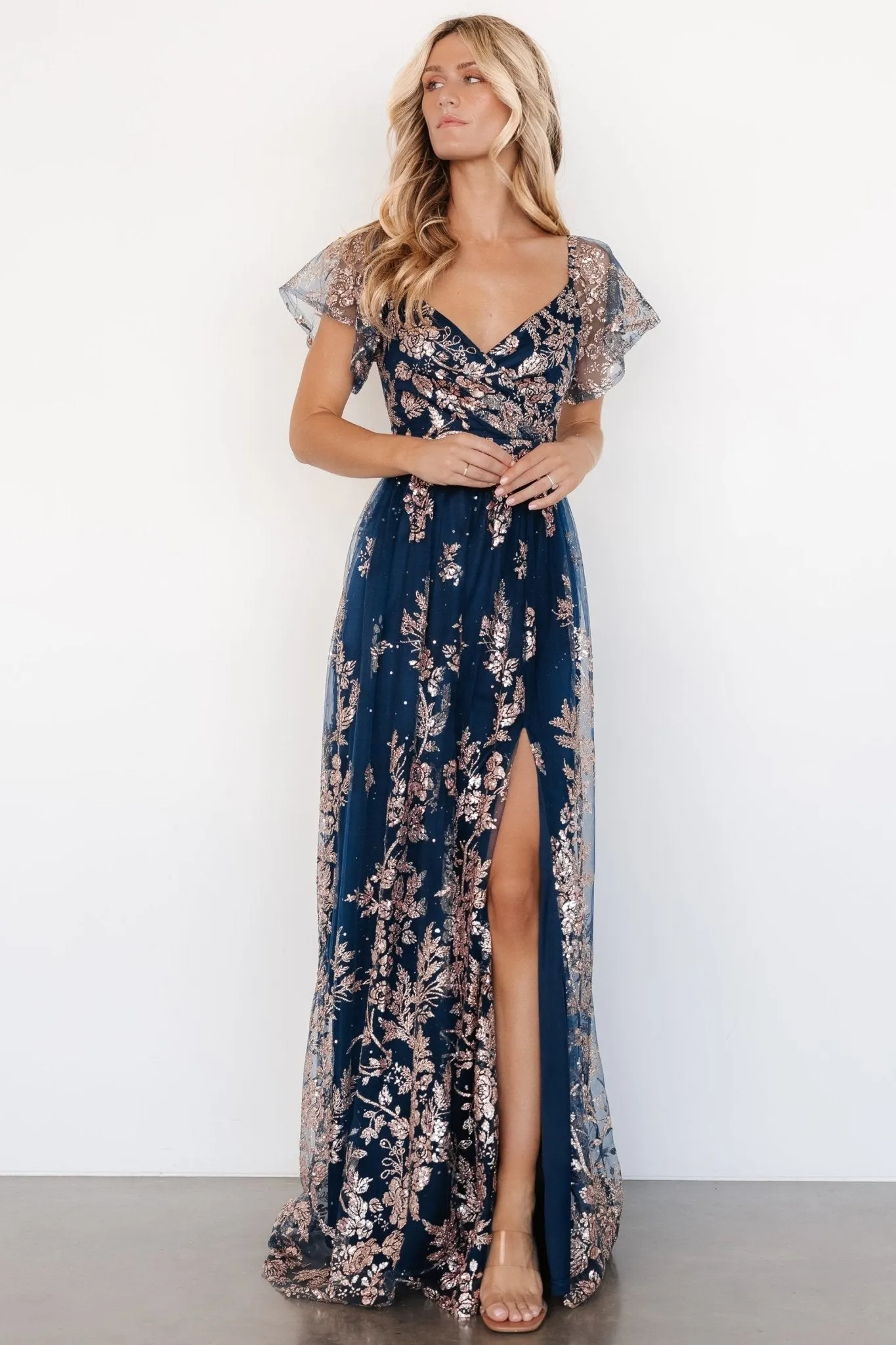 Corinne Shimmer Maxi Gown | Navy + Rose Gold sold by Baltic Born product image thumbnail 4