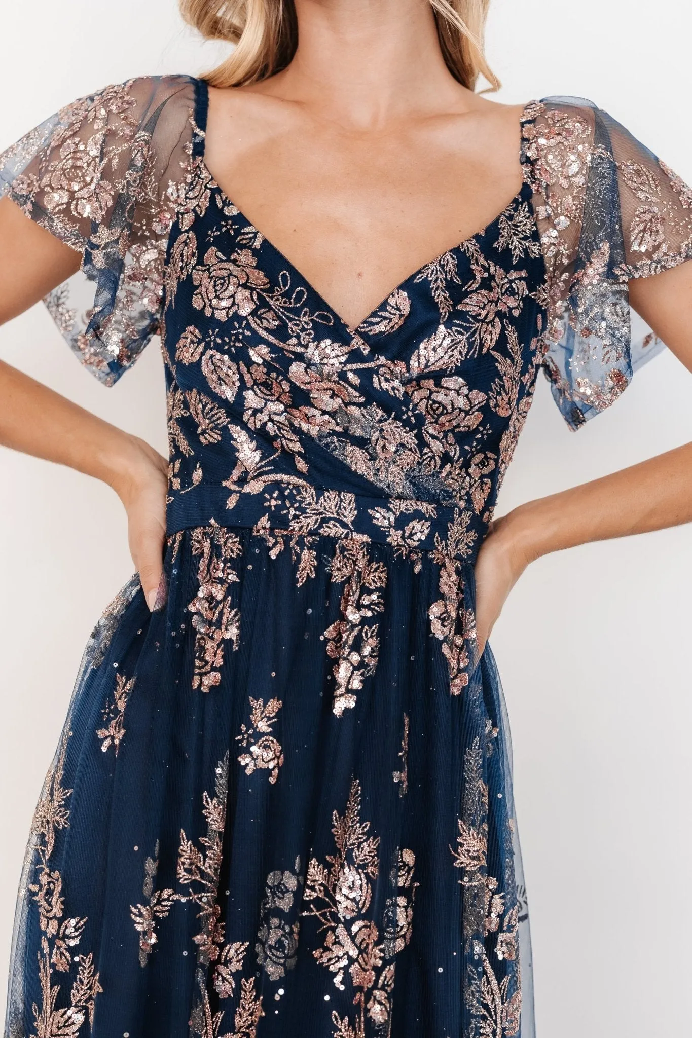 Corinne Shimmer Maxi Gown | Navy + Rose Gold sold by Baltic Born product image thumbnail 2