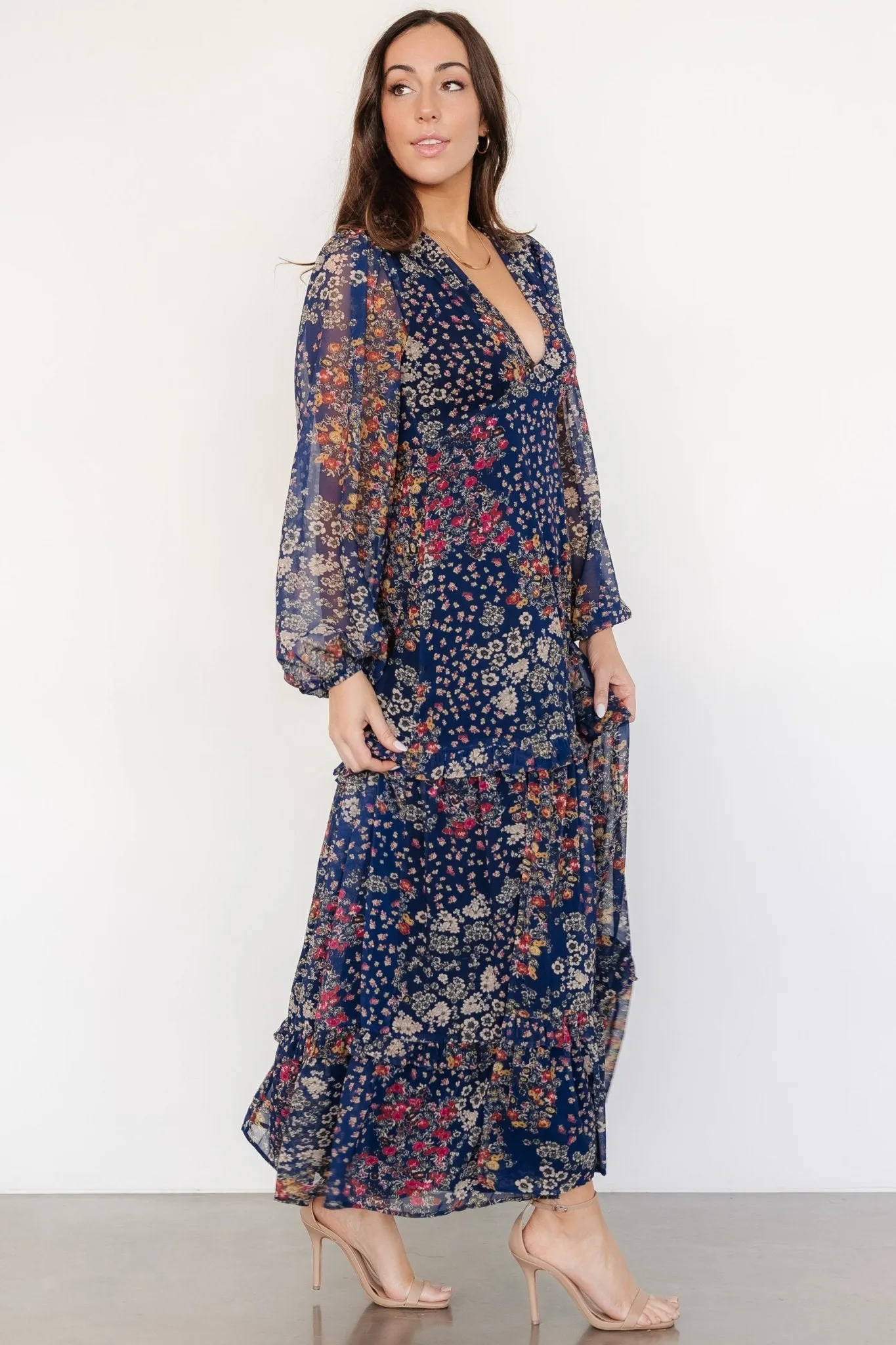 Bowman Deep V Maxi Dress | Dark Blue Multi sold by Baltic Born product image thumbnail 3