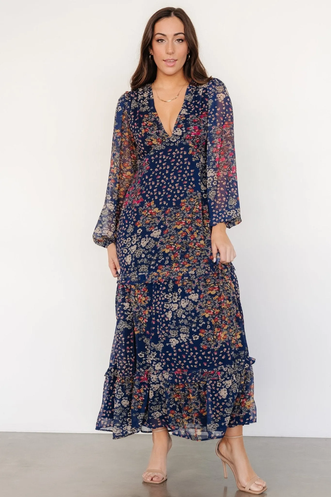 Bowman Deep V Maxi Dress | Dark Blue Multi sold by Baltic Born product image thumbnail 4