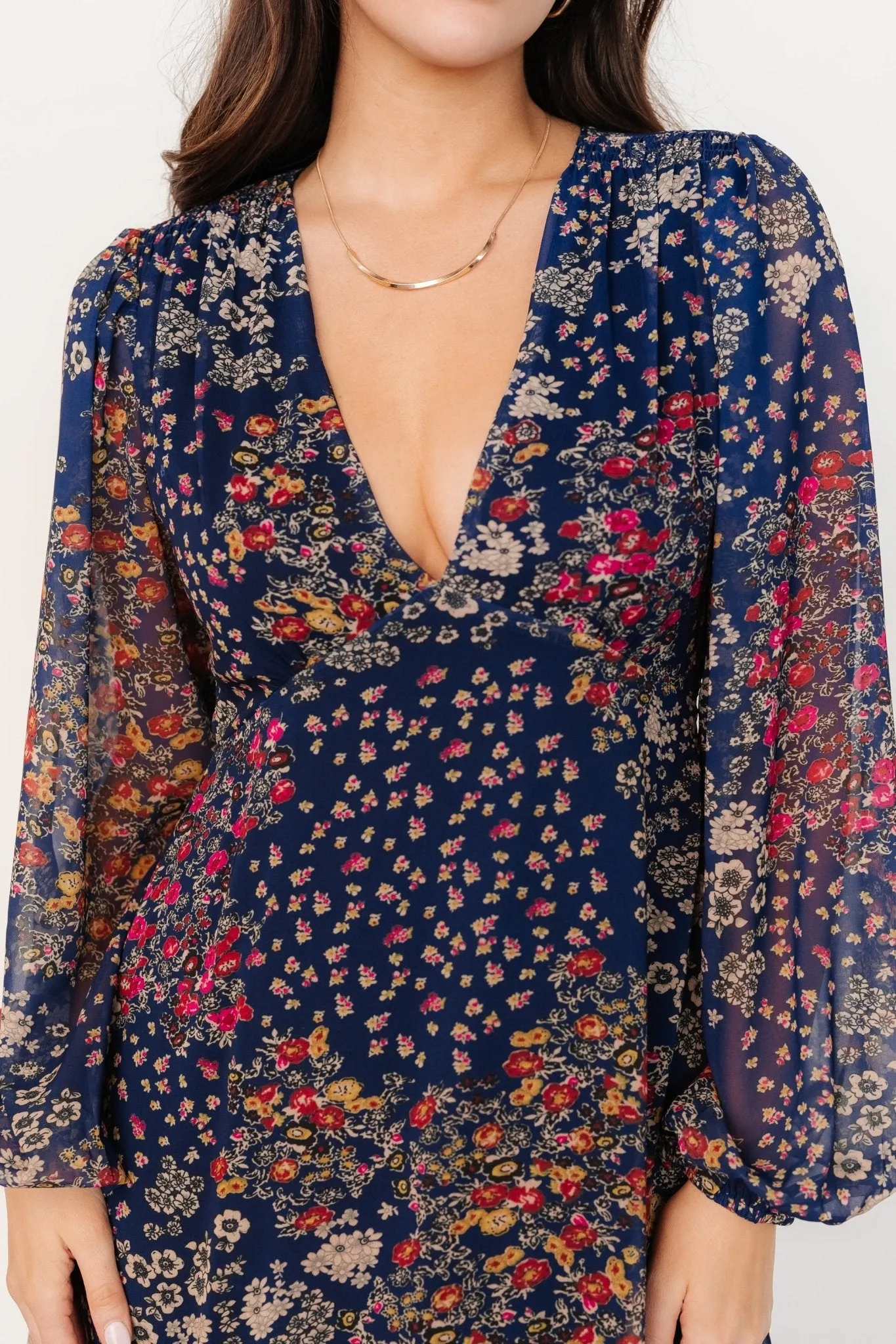 Bowman Deep V Maxi Dress | Dark Blue Multi sold by Baltic Born product image thumbnail 2