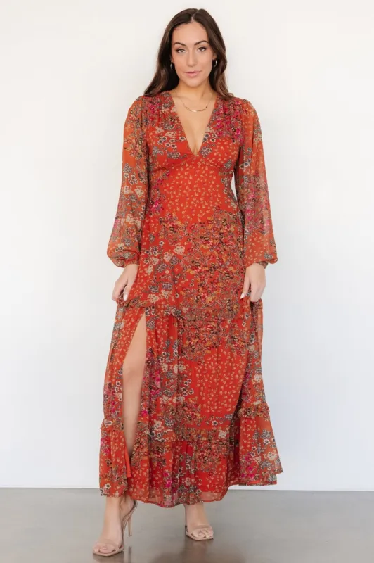 Bowman Deep V Maxi Dress | Rust Multi sold by Baltic Born