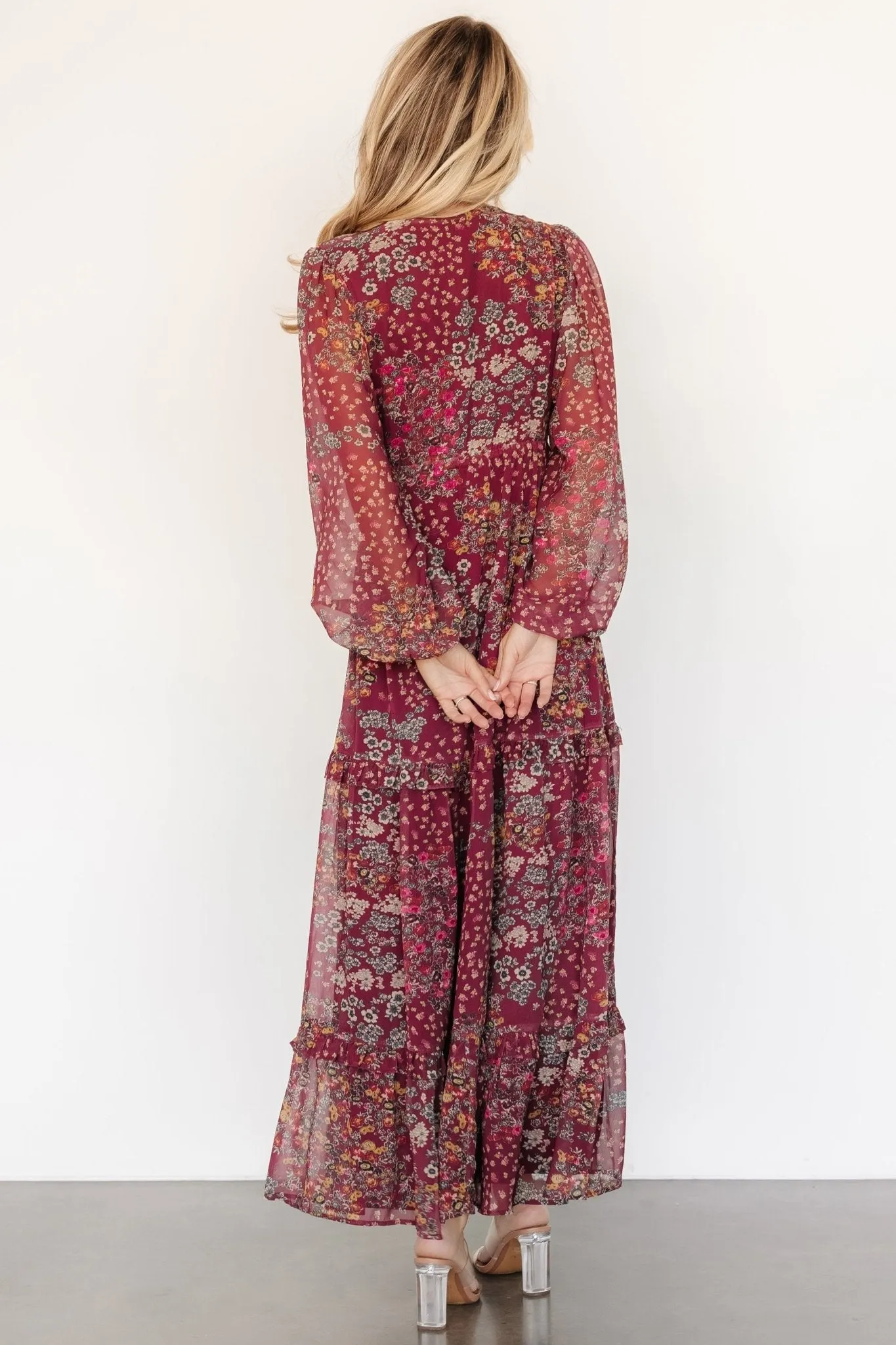Bowman Deep V Maxi Dress | Burgundy Multi sold by Baltic Born product image thumbnail 5