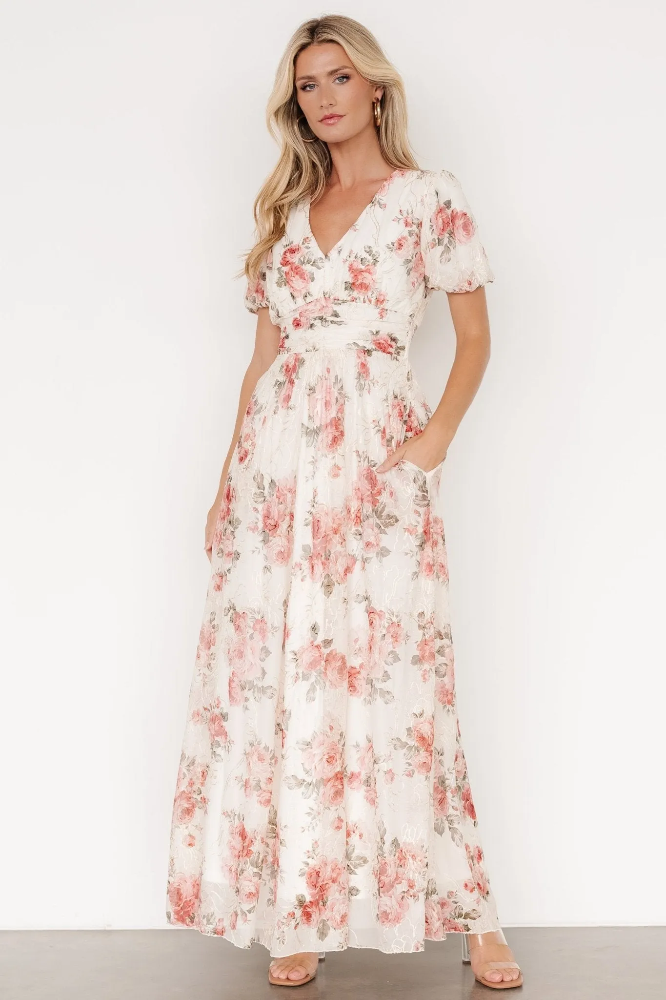 Ardley Maxi Dress | Cream + Rose Floral sold by Baltic Born
