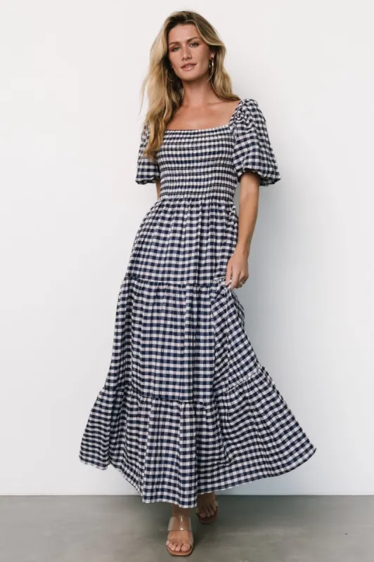 Lyndy Smocked Dress | Off White + Blue Gingham sold by Baltic Born