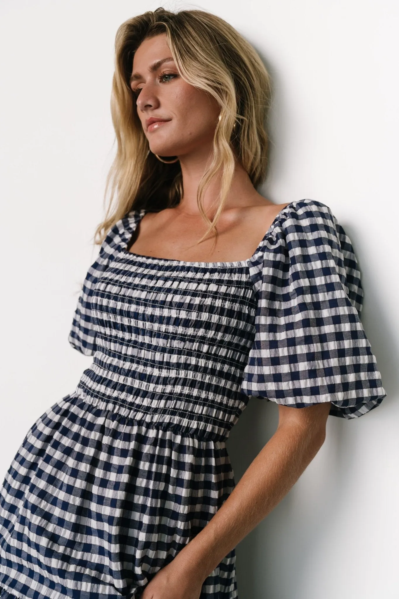 Lyndy Smocked Dress | Off White + Blue Gingham sold by Baltic Born product image thumbnail 2