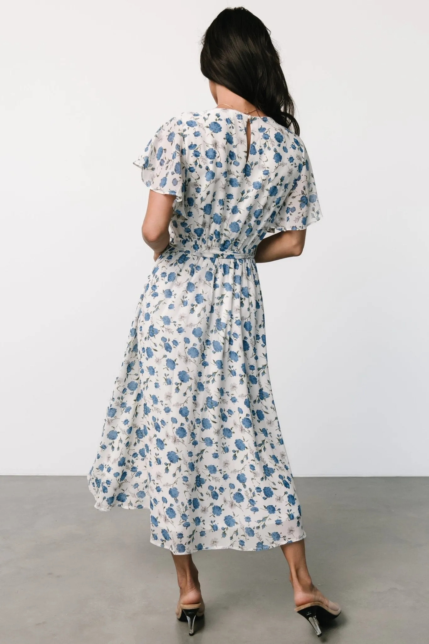 Laurel Midi Dress | Off-White + Blue Floral sold by Baltic Born product image thumbnail 4