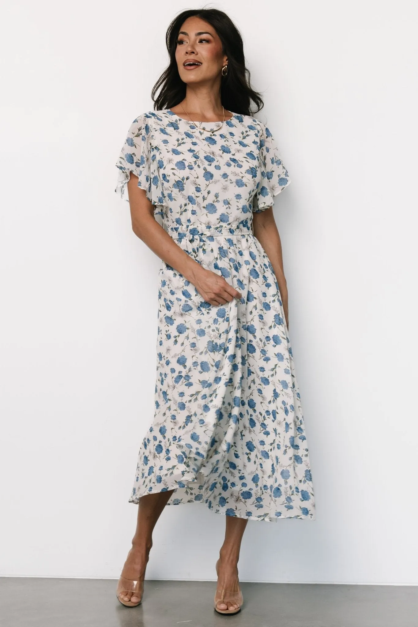 Laurel Midi Dress | Off-White + Blue Floral sold by Baltic Born product image thumbnail 5
