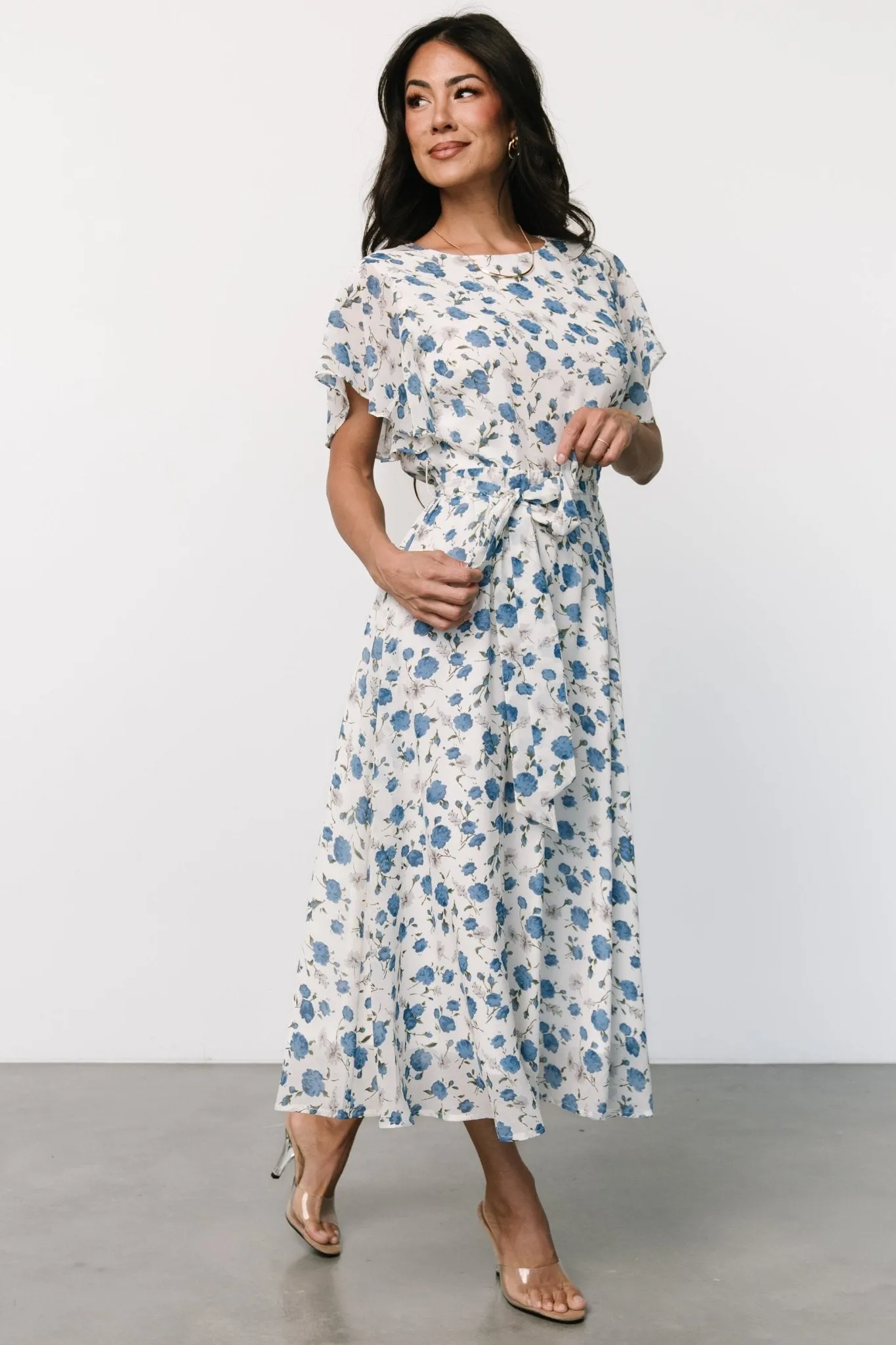 Laurel Midi Dress | Off-White + Blue Floral sold by Baltic Born product image thumbnail 3