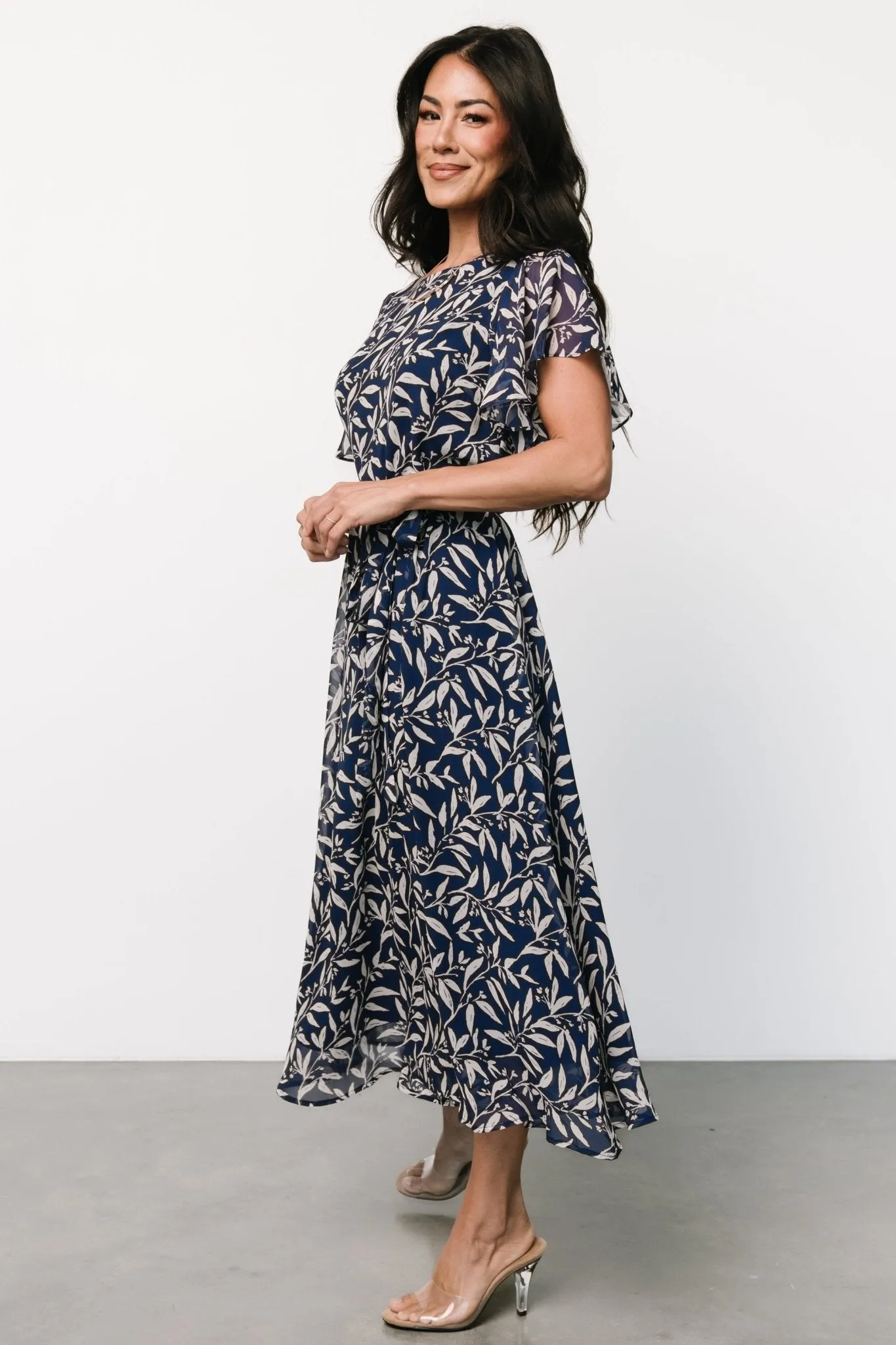 Laurel Midi Dress | Blue + Gray Floral sold by Baltic Born product image thumbnail 3