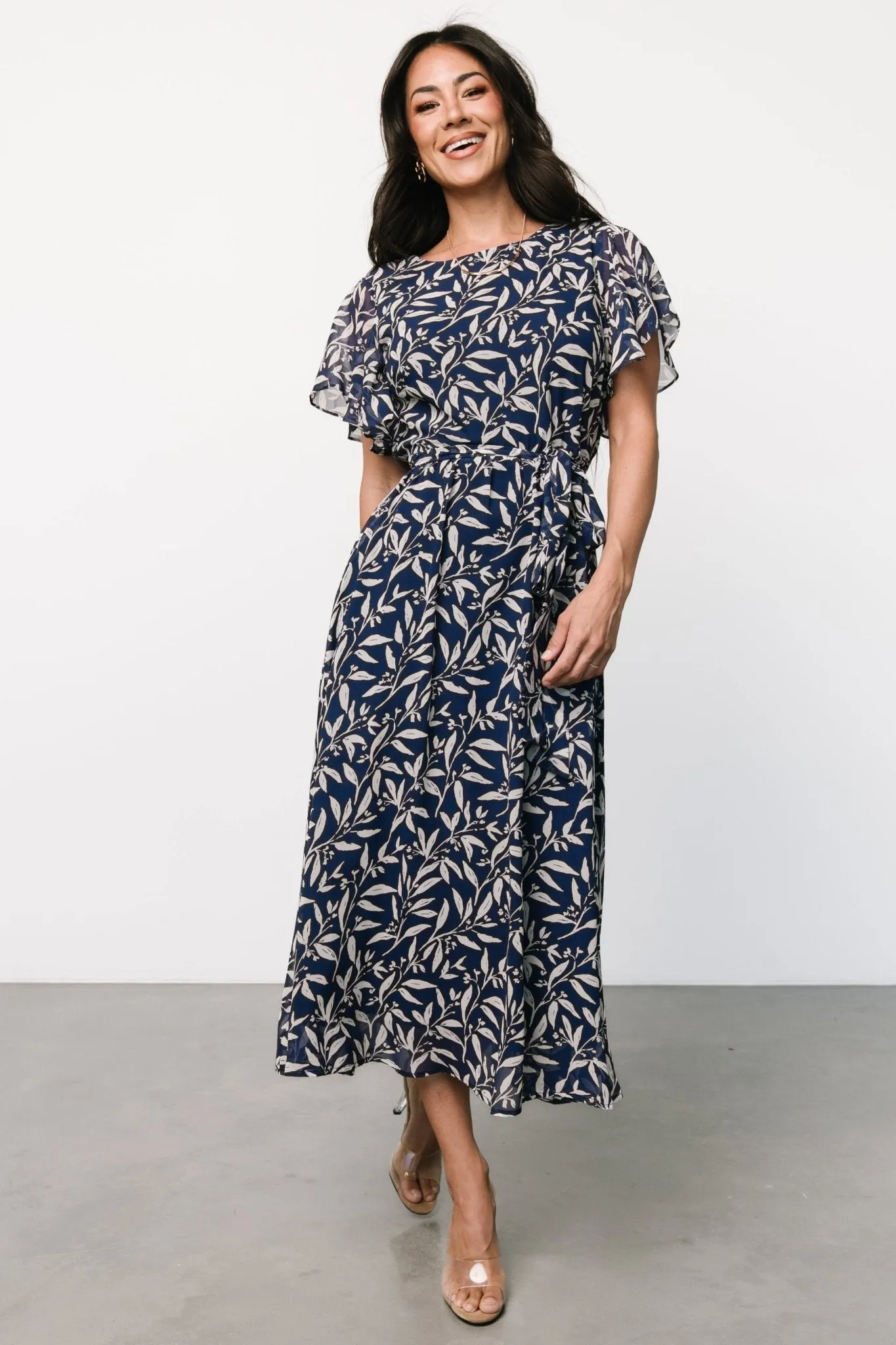 Laurel Midi Dress | Blue + Gray Floral sold by Baltic Born