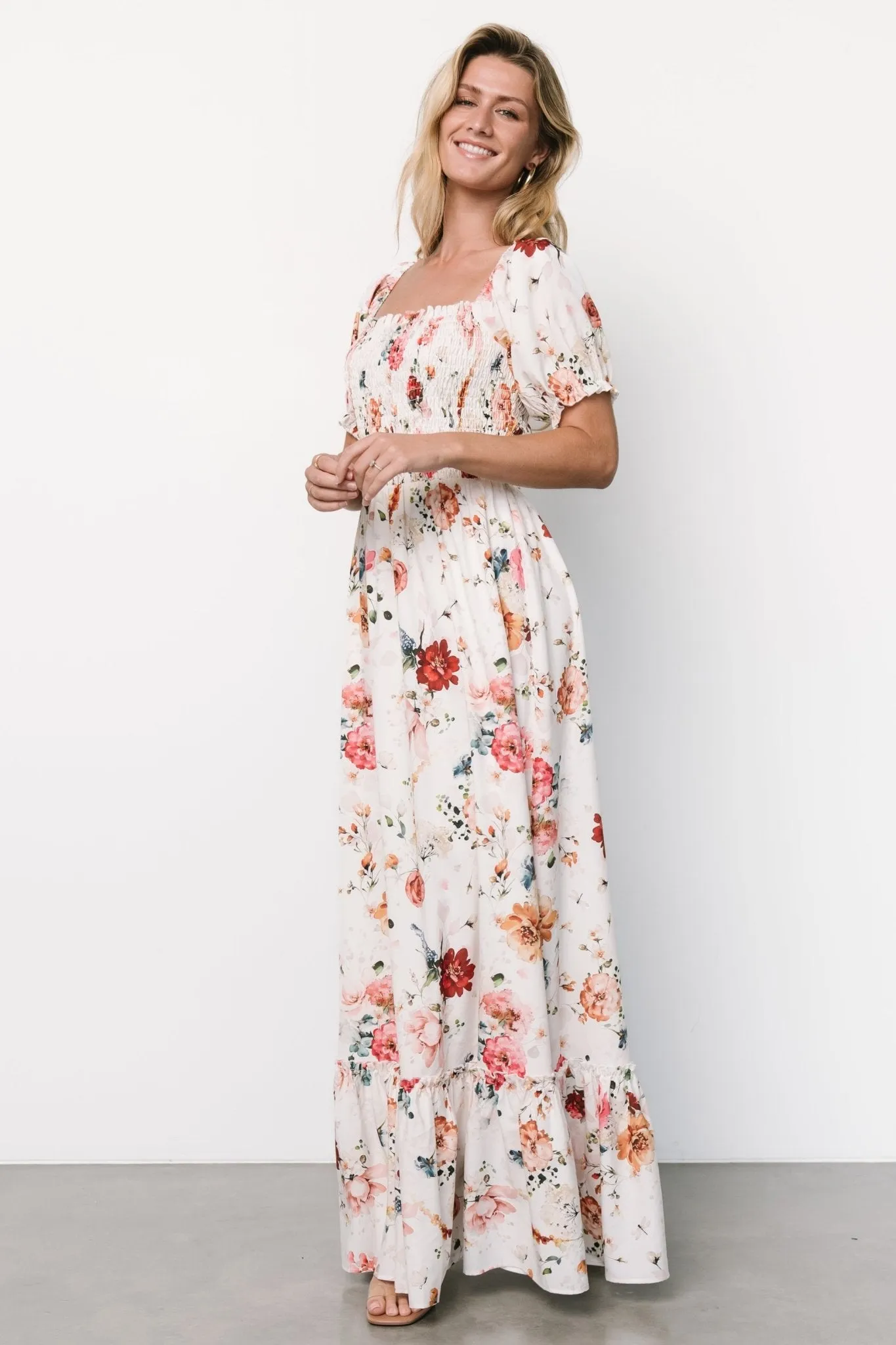 Capri Smocked Maxi Dress | Multi Floral sold by Baltic Born product image thumbnail 4