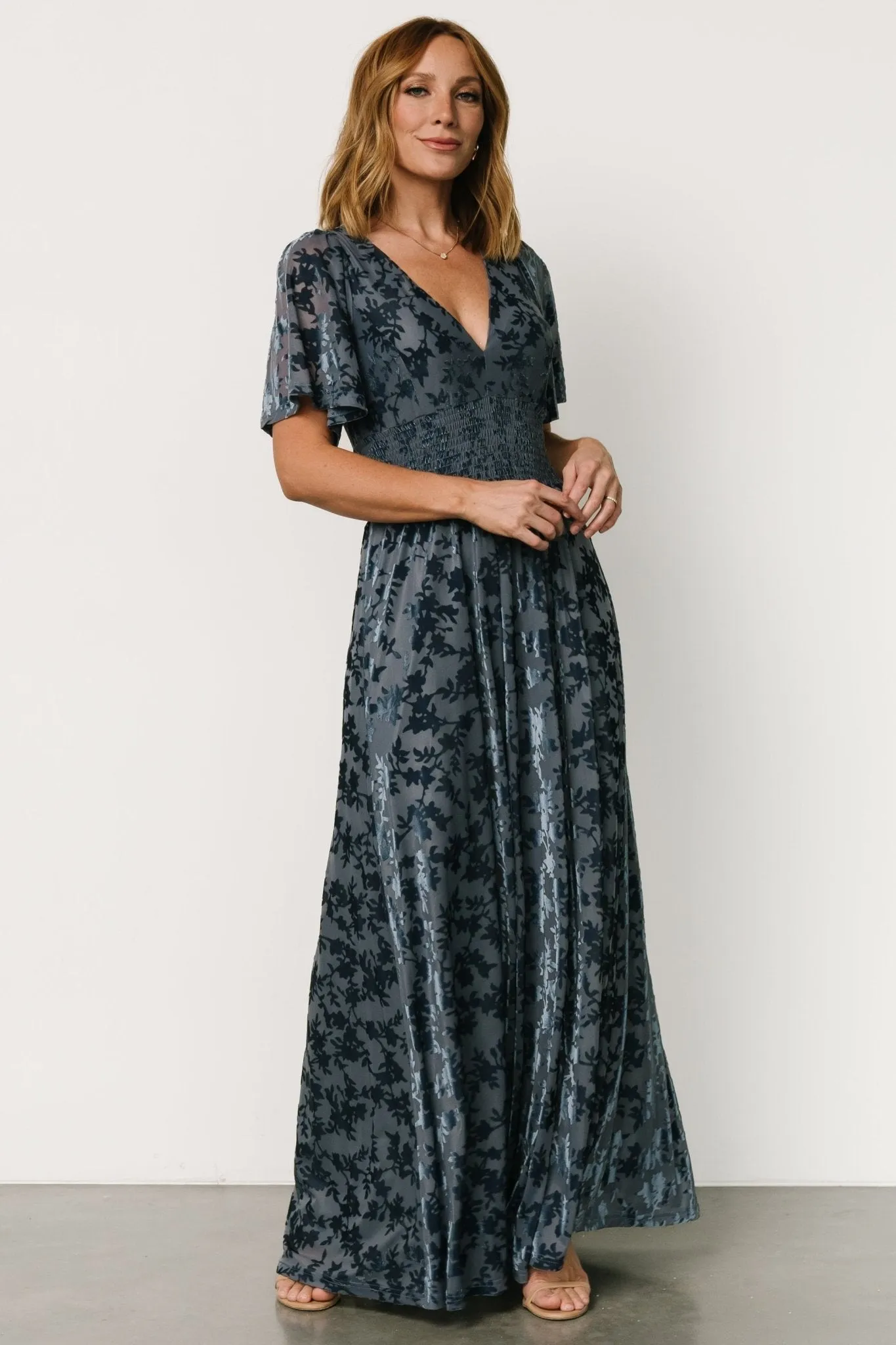 Veronica Velvet Maxi Dress | Whisper Blue sold by Baltic Born