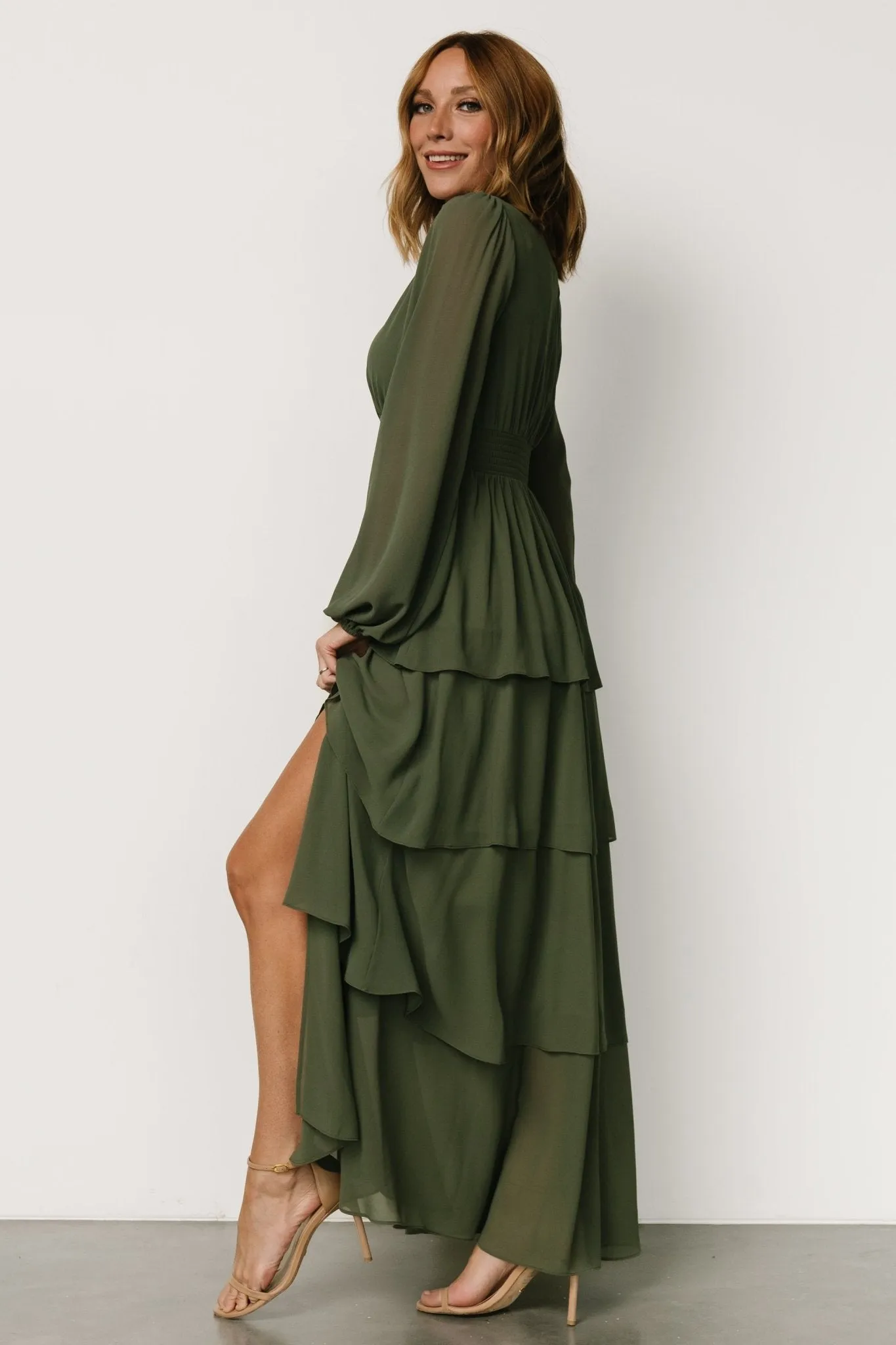 Mariella Tiered Maxi Dress | Dark Sage sold by Baltic Born product image thumbnail 3