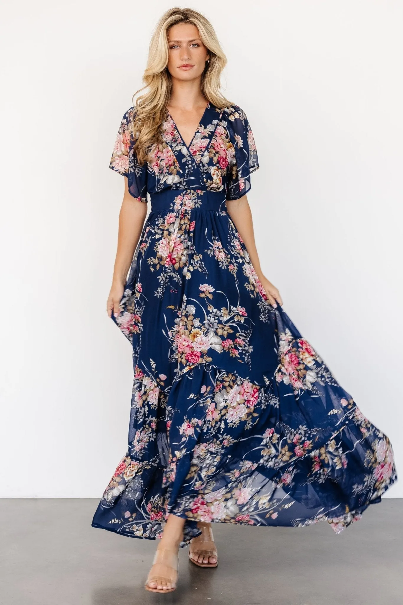 Katherine Maxi Dress | Navy + Pink Floral sold by Baltic Born product image thumbnail 4
