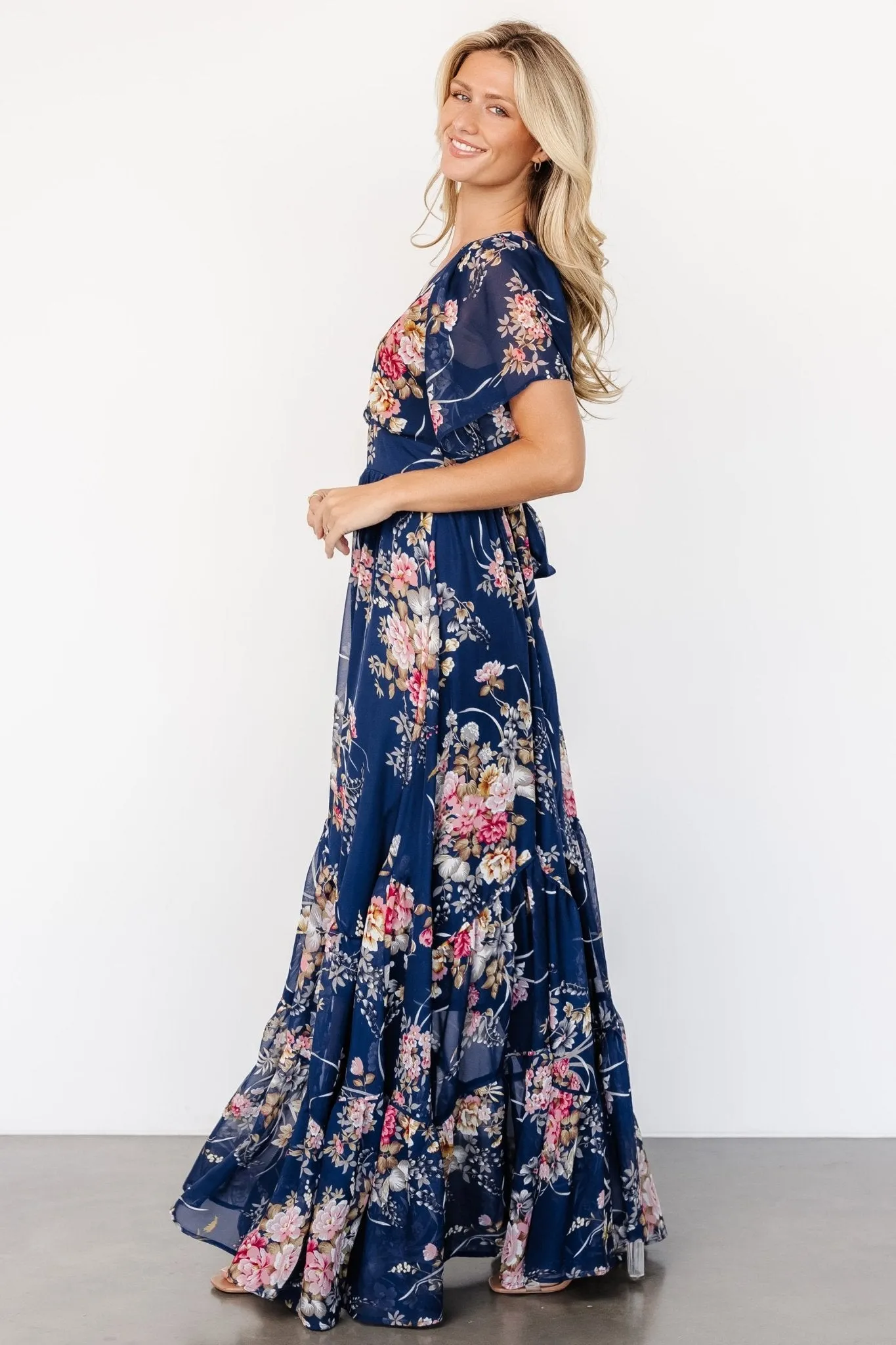 Katherine Maxi Dress | Navy + Pink Floral sold by Baltic Born product image thumbnail 3