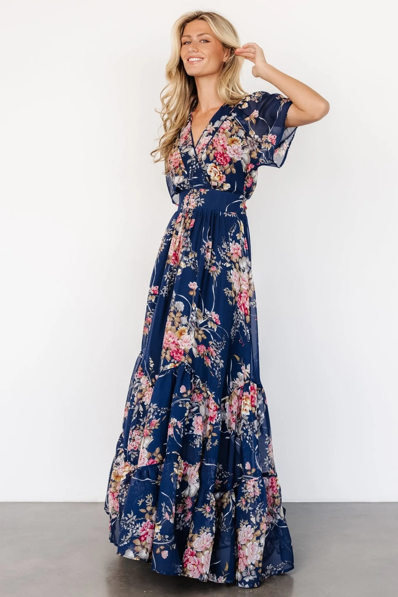 Katherine Maxi Dress | Navy + Pink Floral sold by Baltic Born product image thumbnail 5