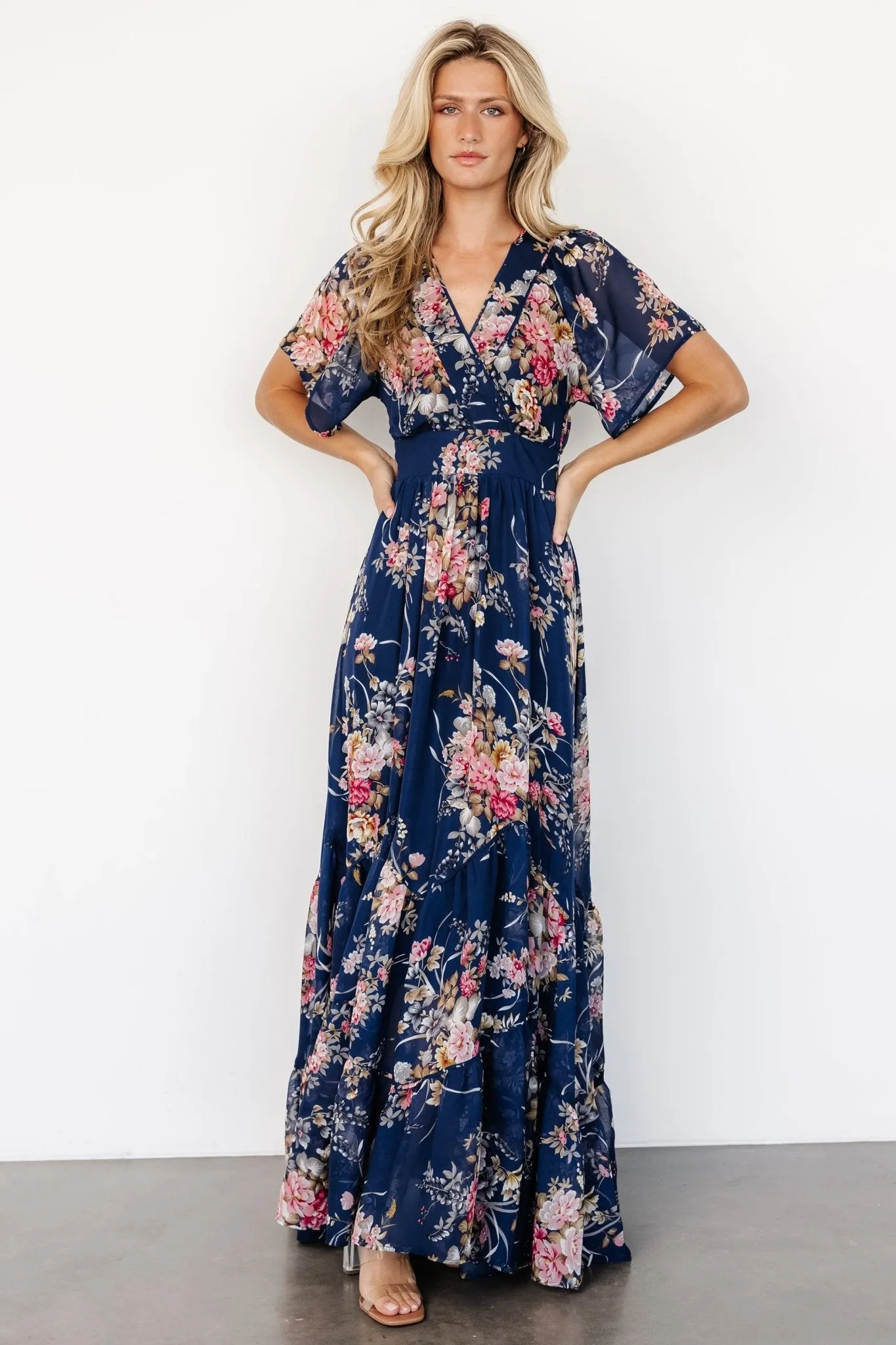 Katherine Maxi Dress | Navy + Pink Floral sold by Baltic Born