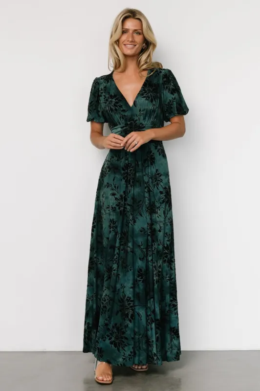 Leslie Velvet Maxi Dress | Jade + Black sold by Baltic Born