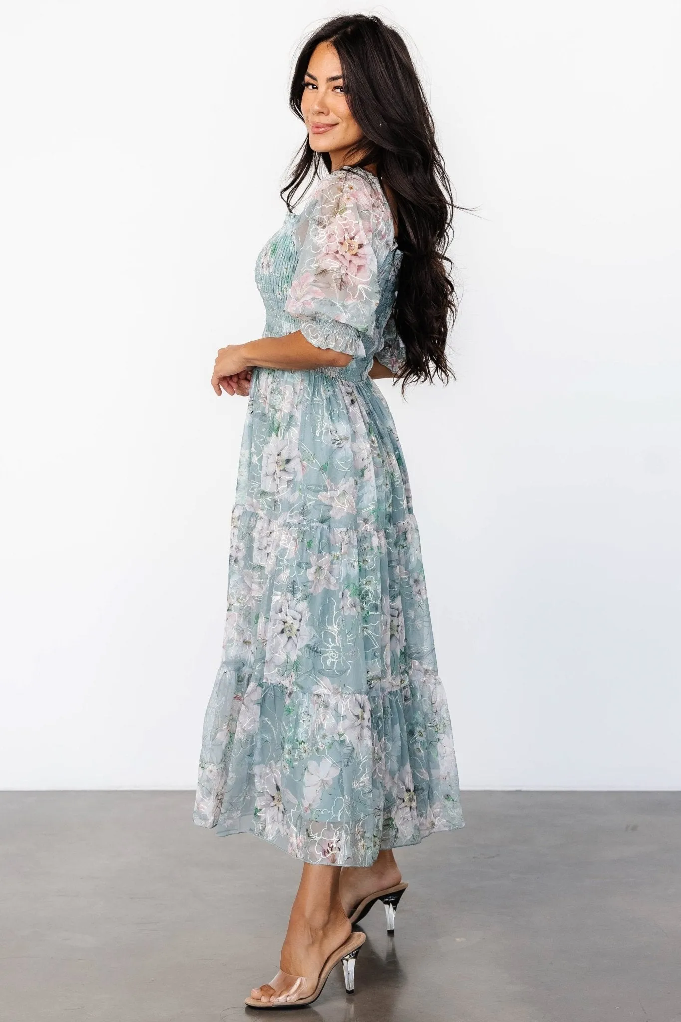 Fabian Jacquard Midi Dress | Light Sage + Blush sold by Baltic Born product image thumbnail 3