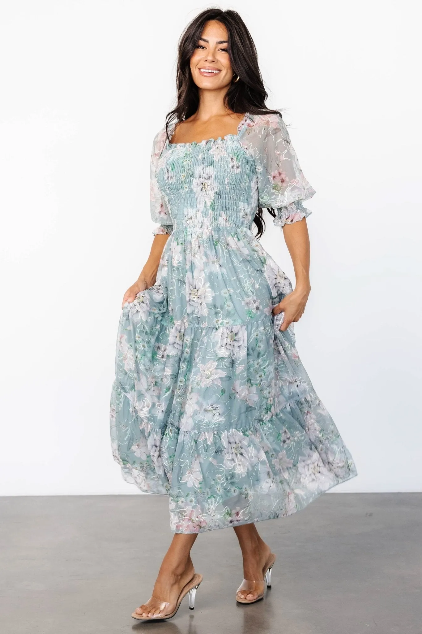 Fabian Jacquard Midi Dress | Light Sage + Blush sold by Baltic Born product image thumbnail 4