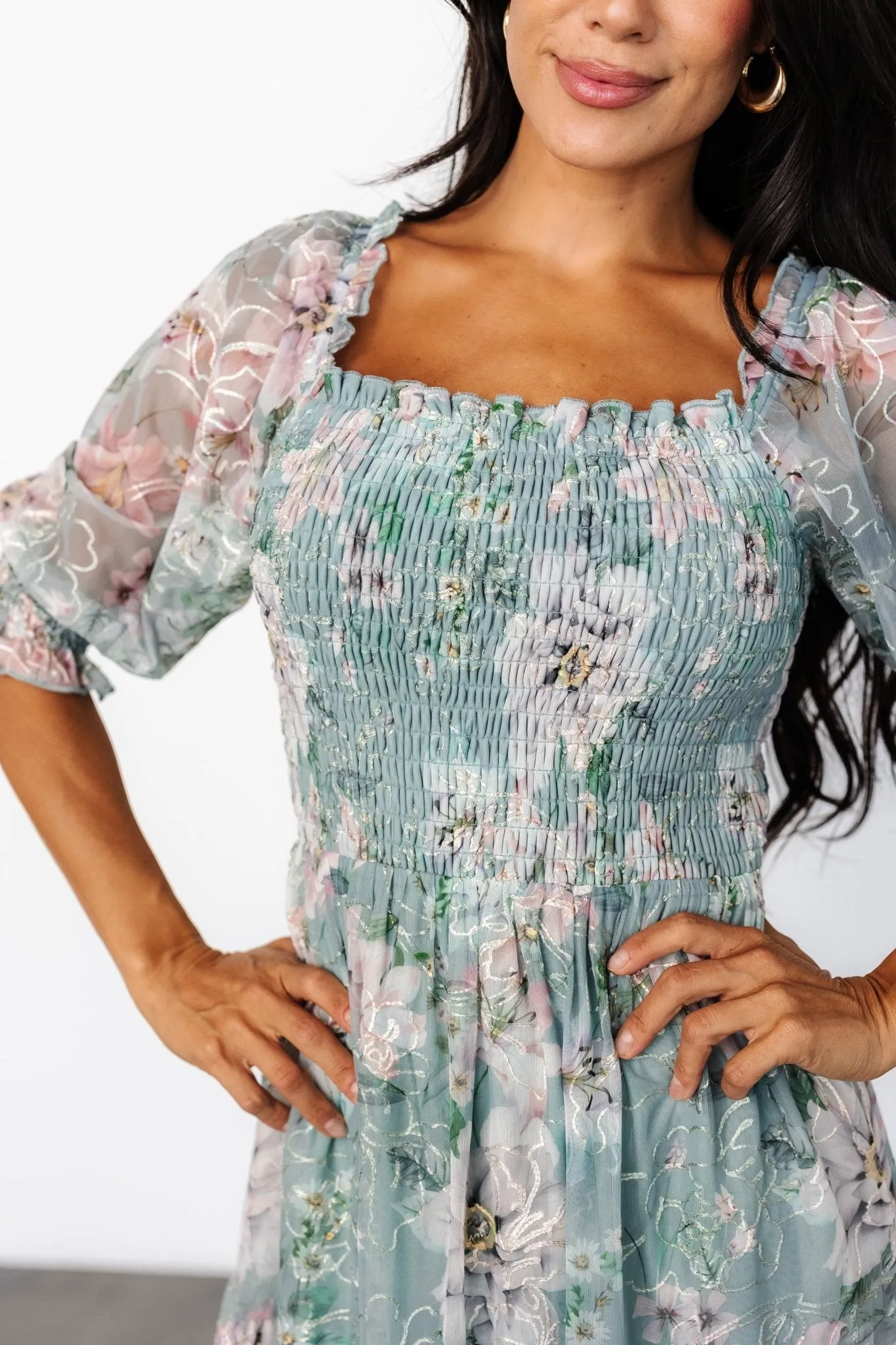 Fabian Jacquard Midi Dress | Light Sage + Blush sold by Baltic Born product image thumbnail 2