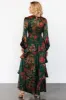Montrouge Tiered Satin Dress | Emerald Floral sold by Baltic Born