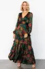 Montrouge Tiered Satin Dress | Emerald Floral sold by Baltic Born
