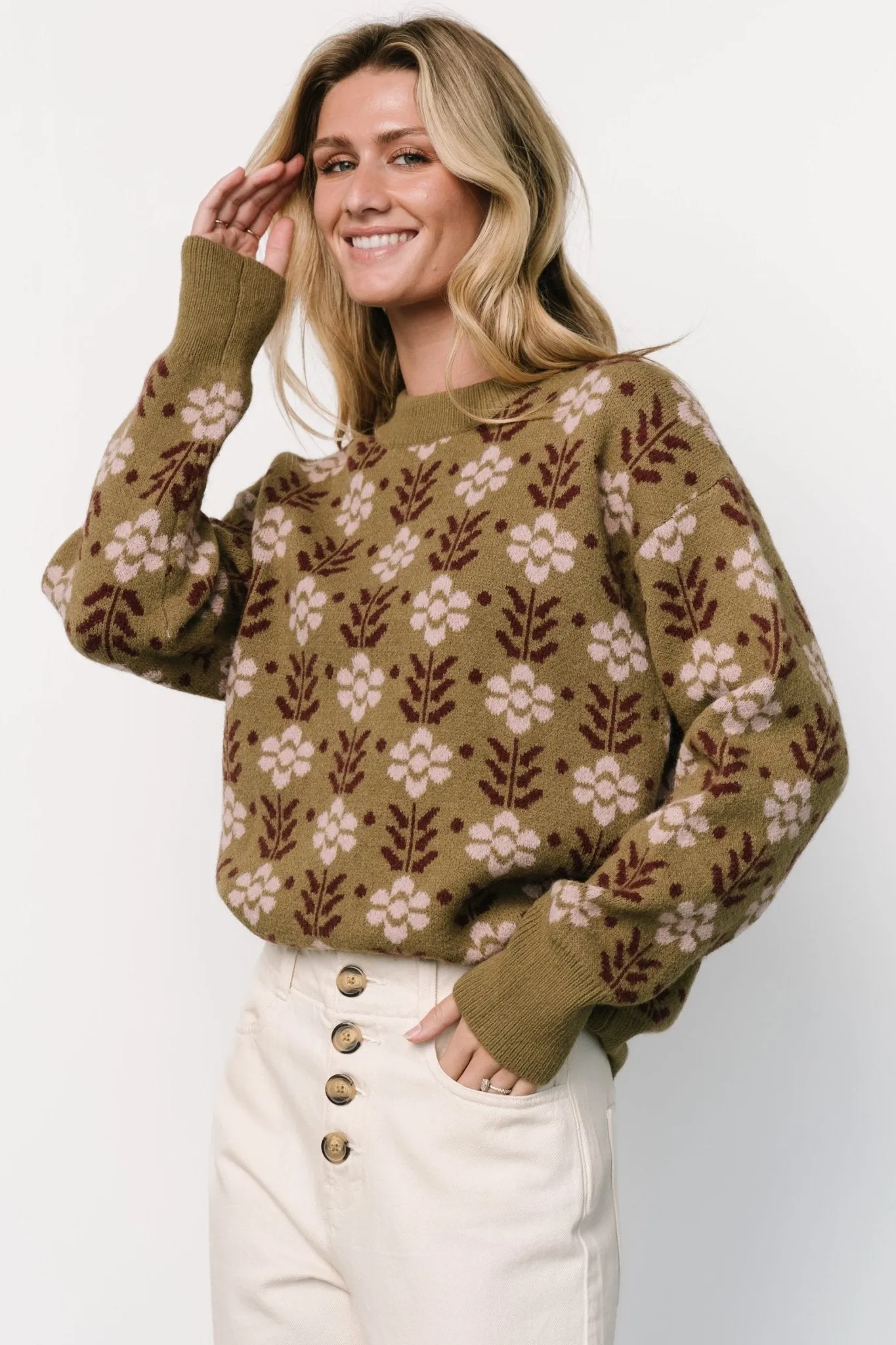 Norris Sweater | Olive Multi Floral sold by Baltic Born product image thumbnail 2