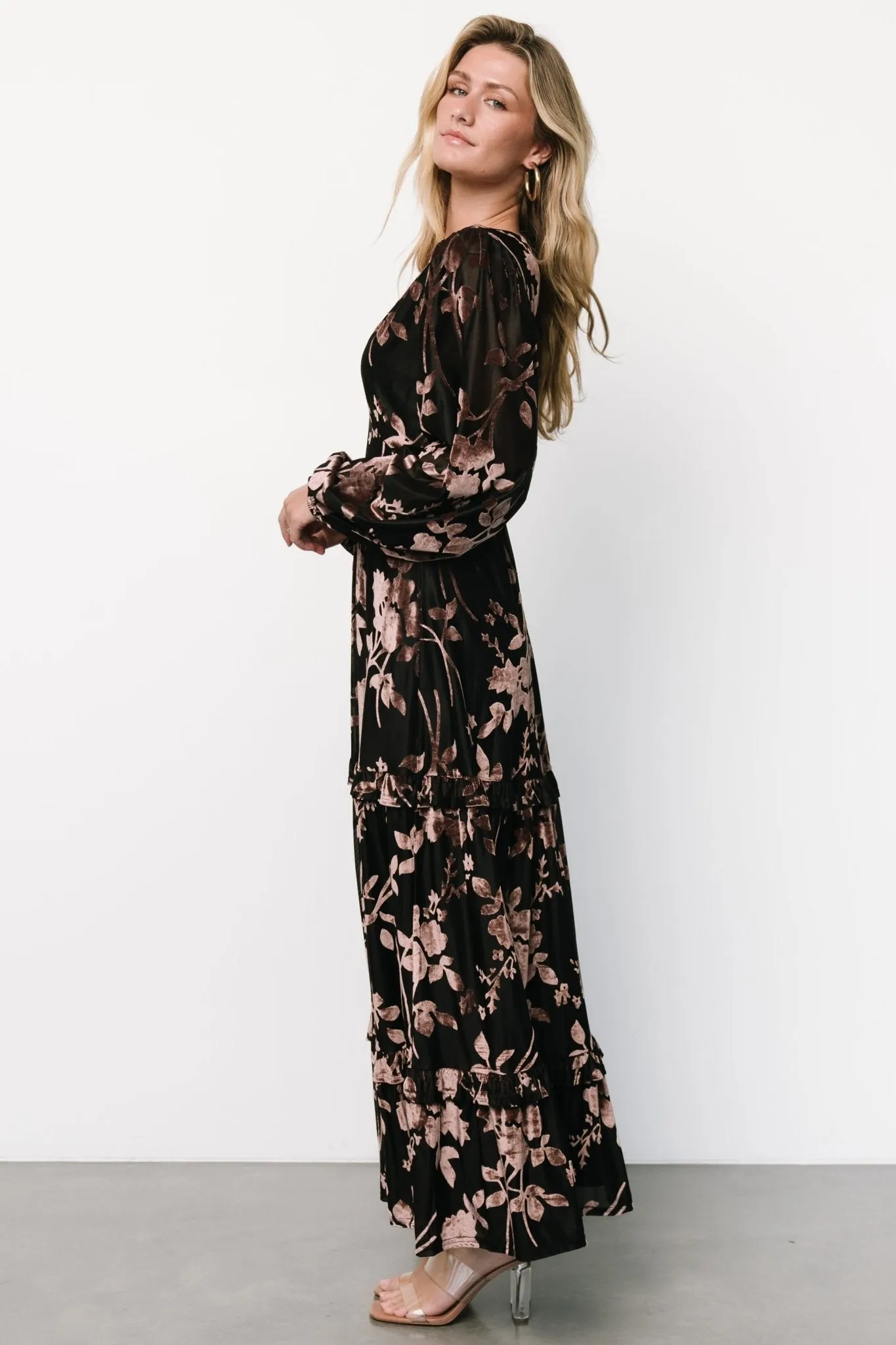 Liana Velvet Embossed Maxi Dress | Black sold by Baltic Born product image thumbnail 3