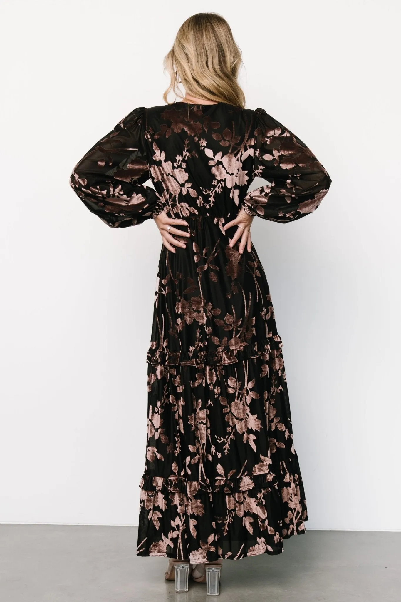 Liana Velvet Embossed Maxi Dress | Black sold by Baltic Born product image thumbnail 5