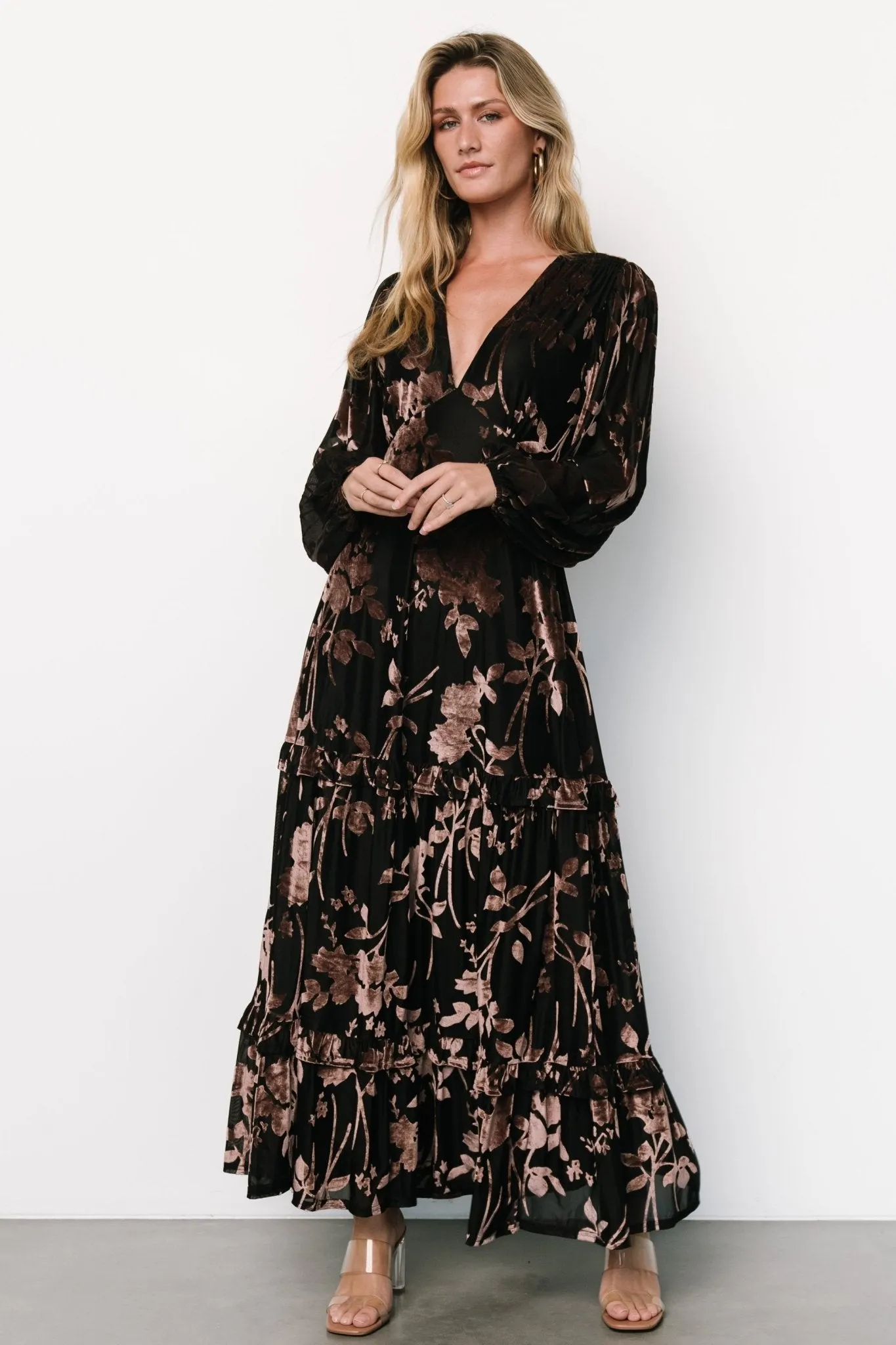 Liana Velvet Embossed Maxi Dress | Black sold by Baltic Born product image thumbnail 4