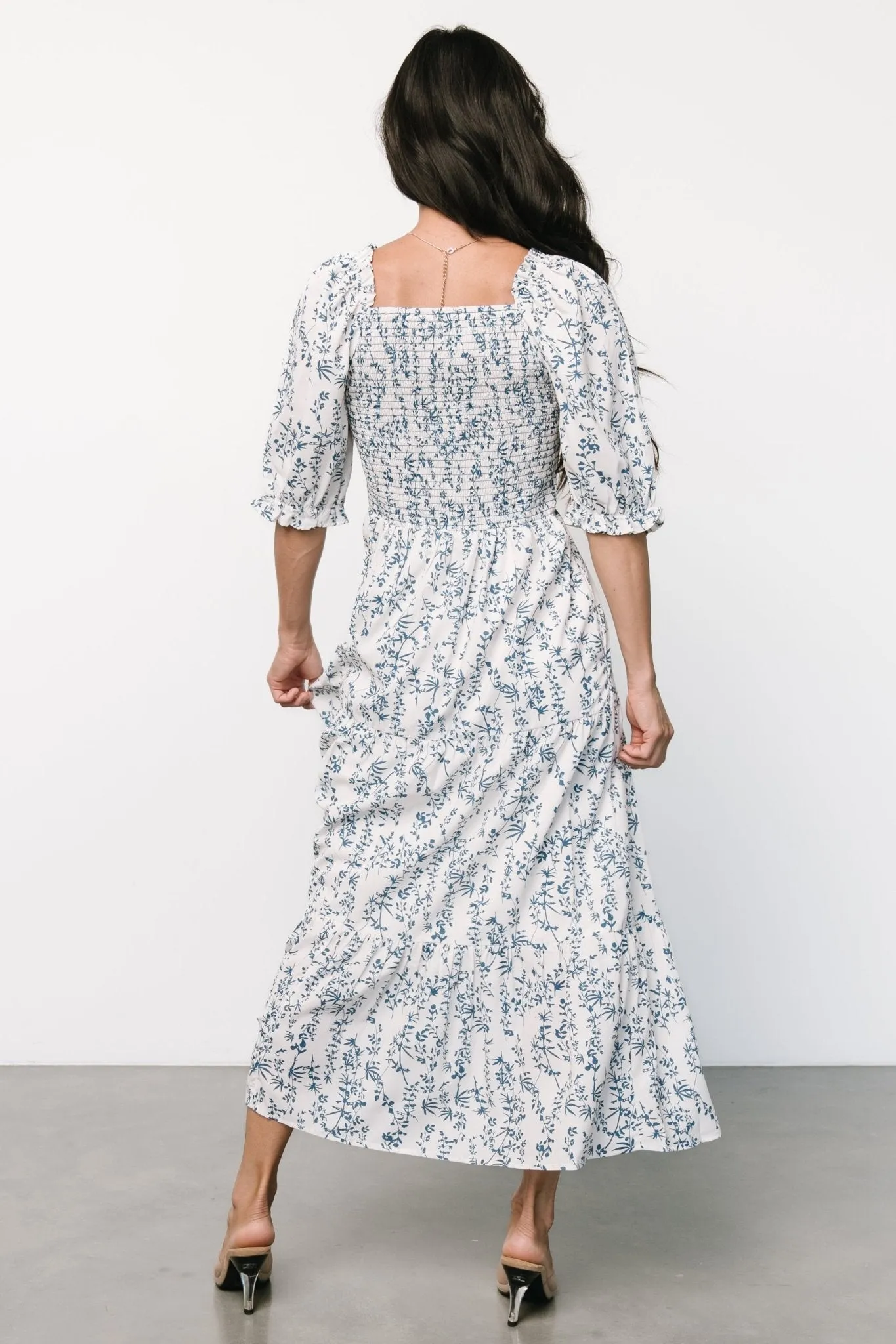 Tulsa Smocked Dress | Off White + Blue sold by Baltic Born product image thumbnail 5