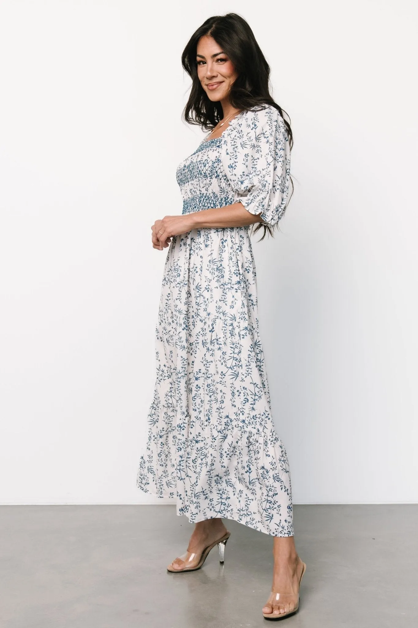 Tulsa Smocked Dress | Off White + Blue sold by Baltic Born product image thumbnail 3