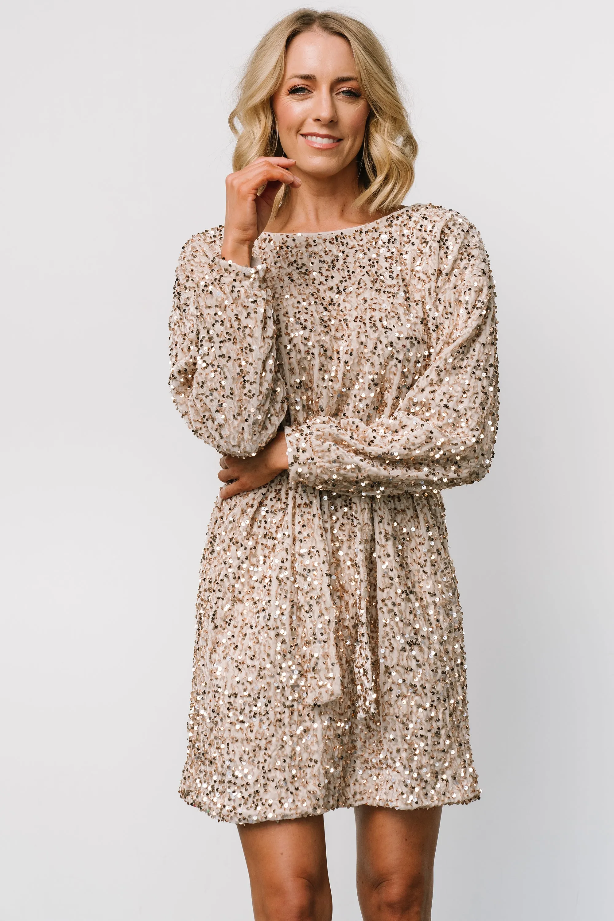 Jelena Sequin Short Dress | Champagne sold by Baltic Born product image thumbnail 4