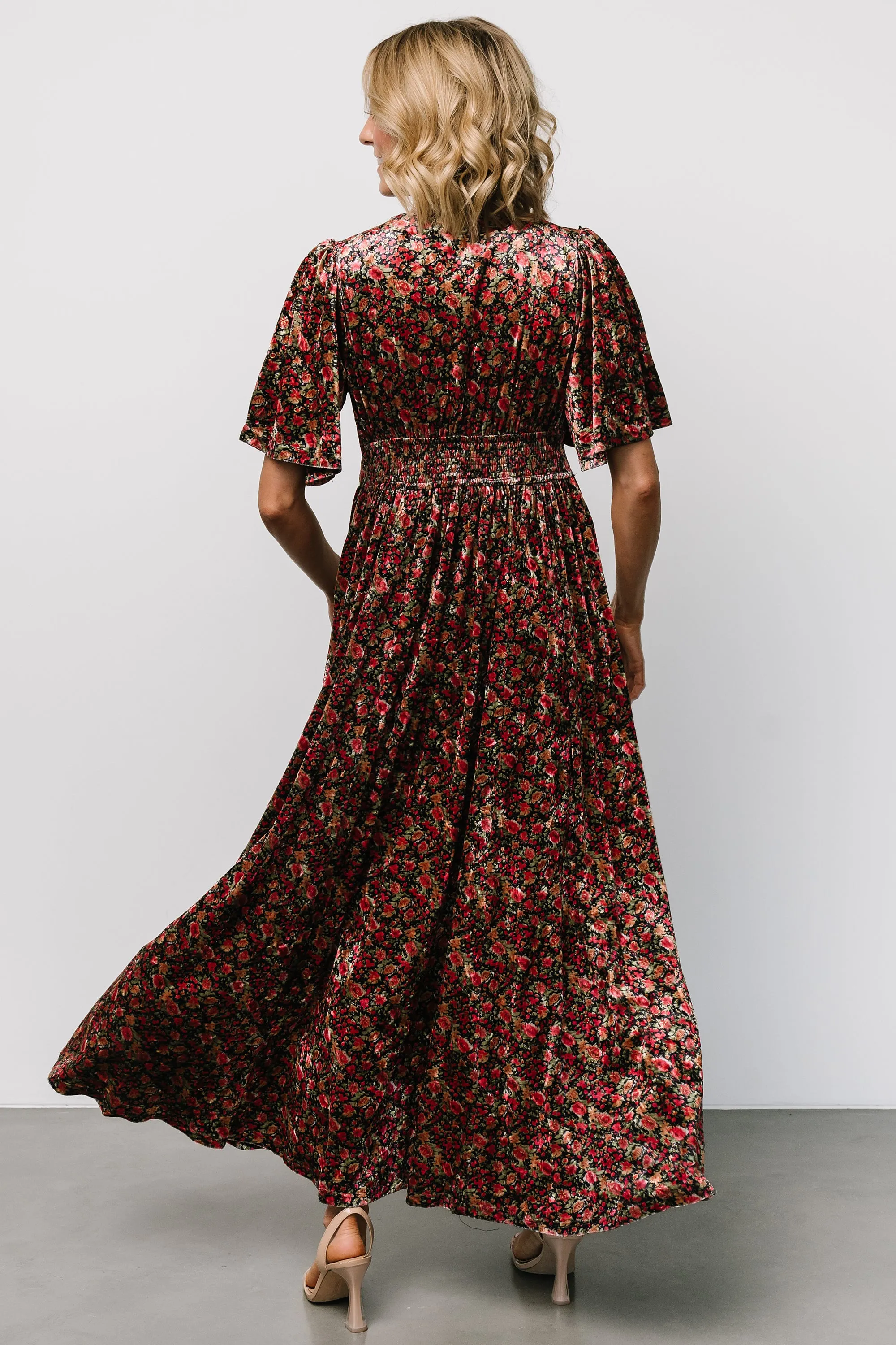 Irina Velvet Maxi Dress | Black Multi Floral sold by Baltic Born product image thumbnail 4