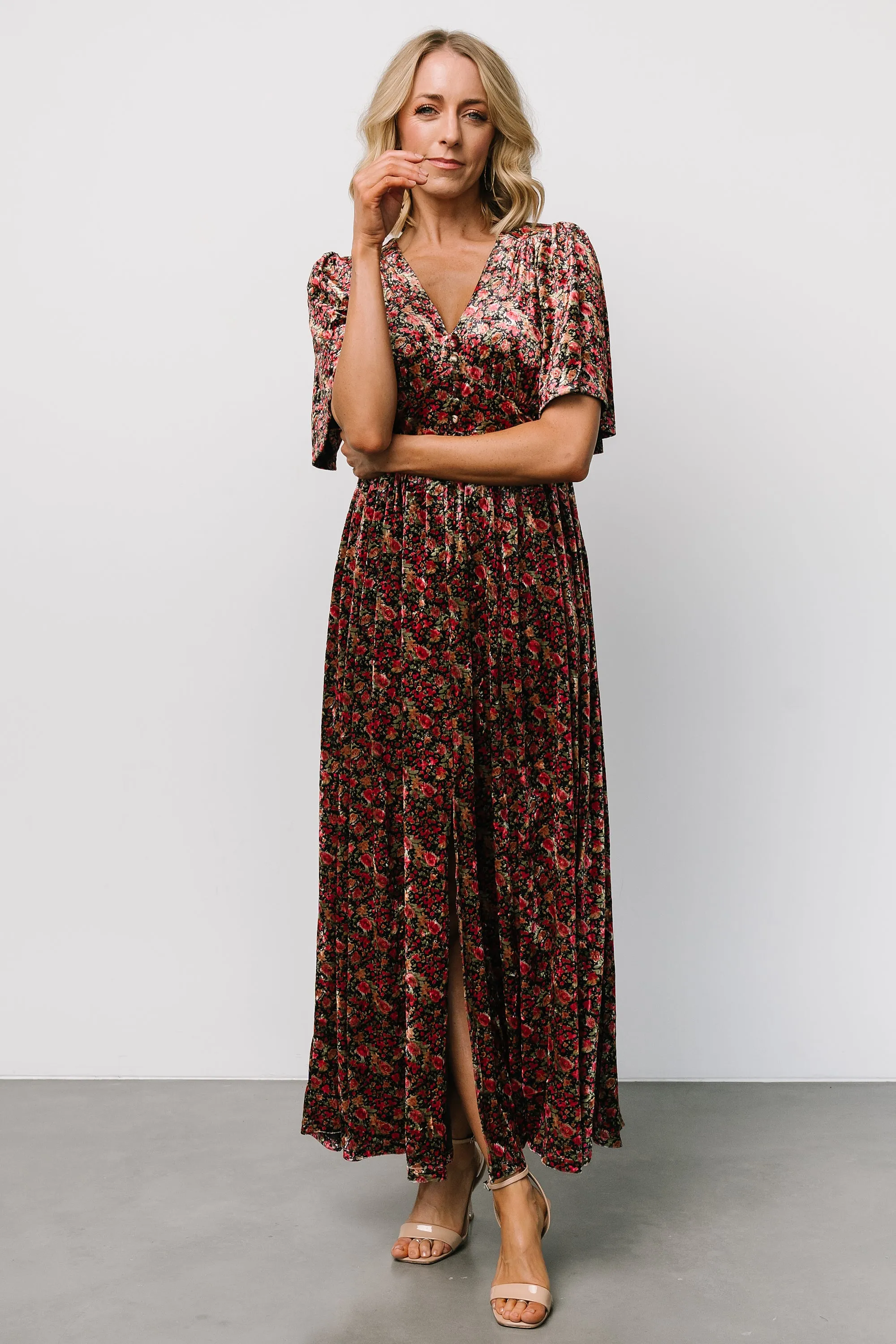 Irina Velvet Maxi Dress | Black Multi Floral sold by Baltic Born product image thumbnail 5