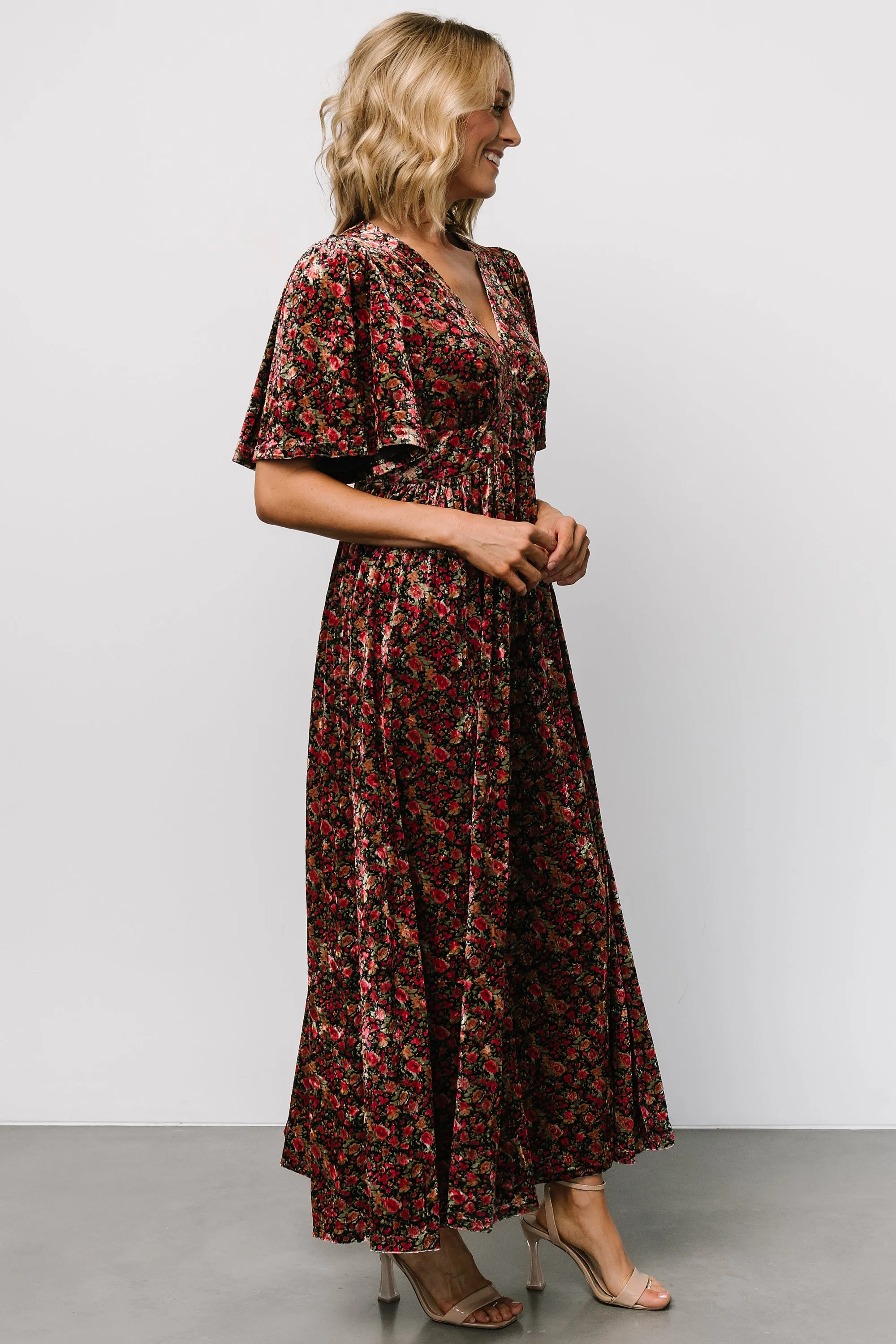 Irina Velvet Maxi Dress | Black Multi Floral sold by Baltic Born product image thumbnail 3