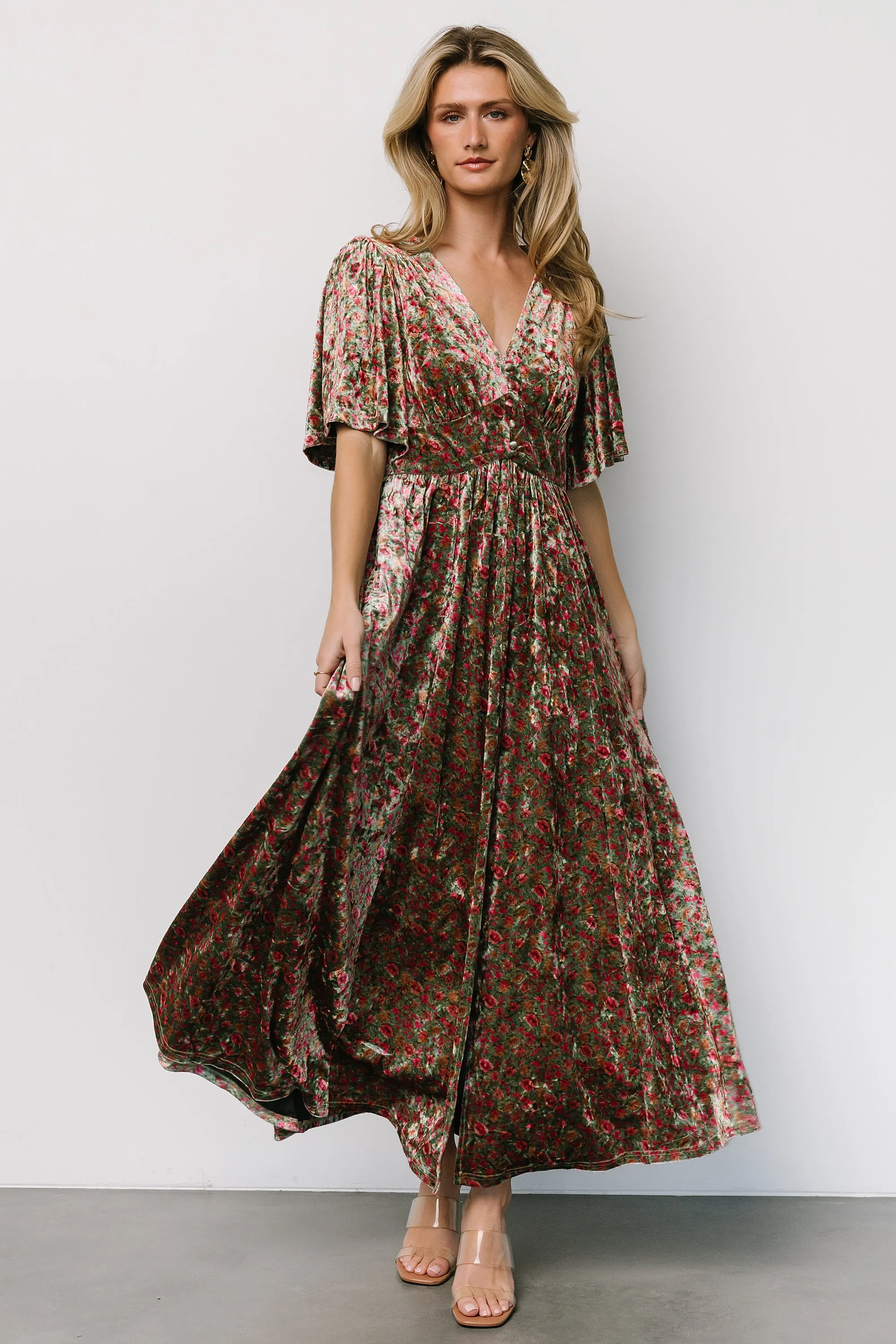 Irina Velvet Maxi Dress | Green Multi Floral sold by Baltic Born product image thumbnail 5