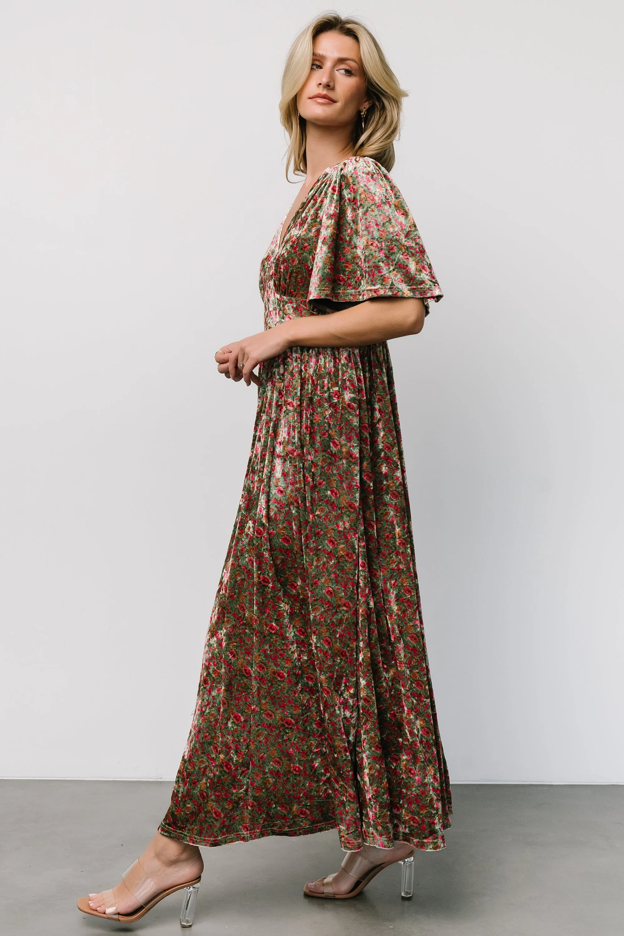 Irina Velvet Maxi Dress | Green Multi Floral sold by Baltic Born product image thumbnail 3